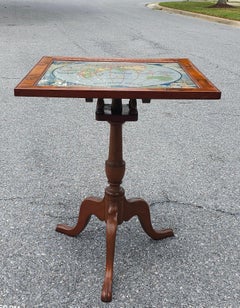 Early 20th Century Mahogany Tilt Top Needlepoint Hemisphere Inset Table