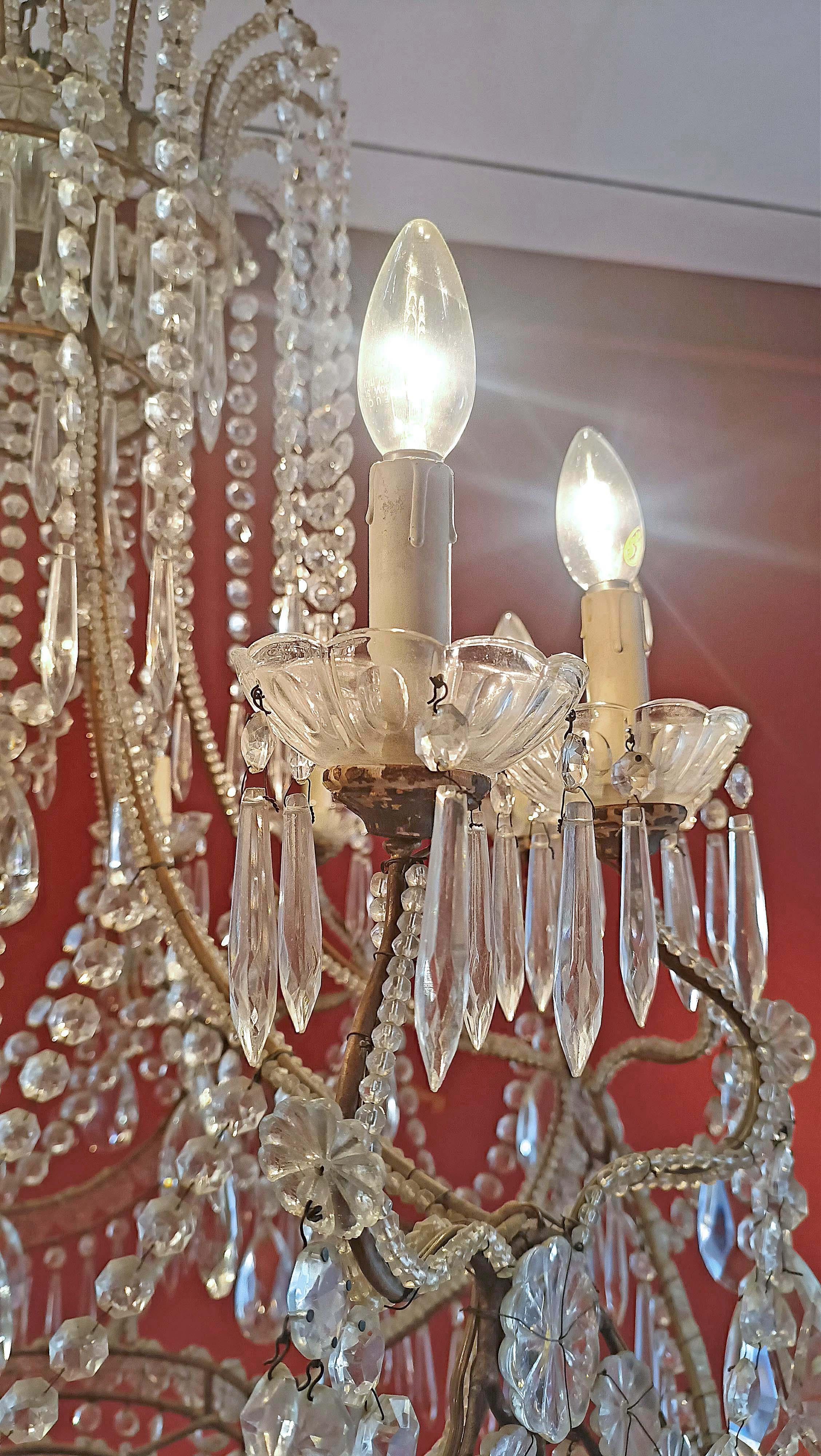 EARLY 20th CENTURY BASKET CHANDELIER CRYSTALS AND GLASS en vente 5
