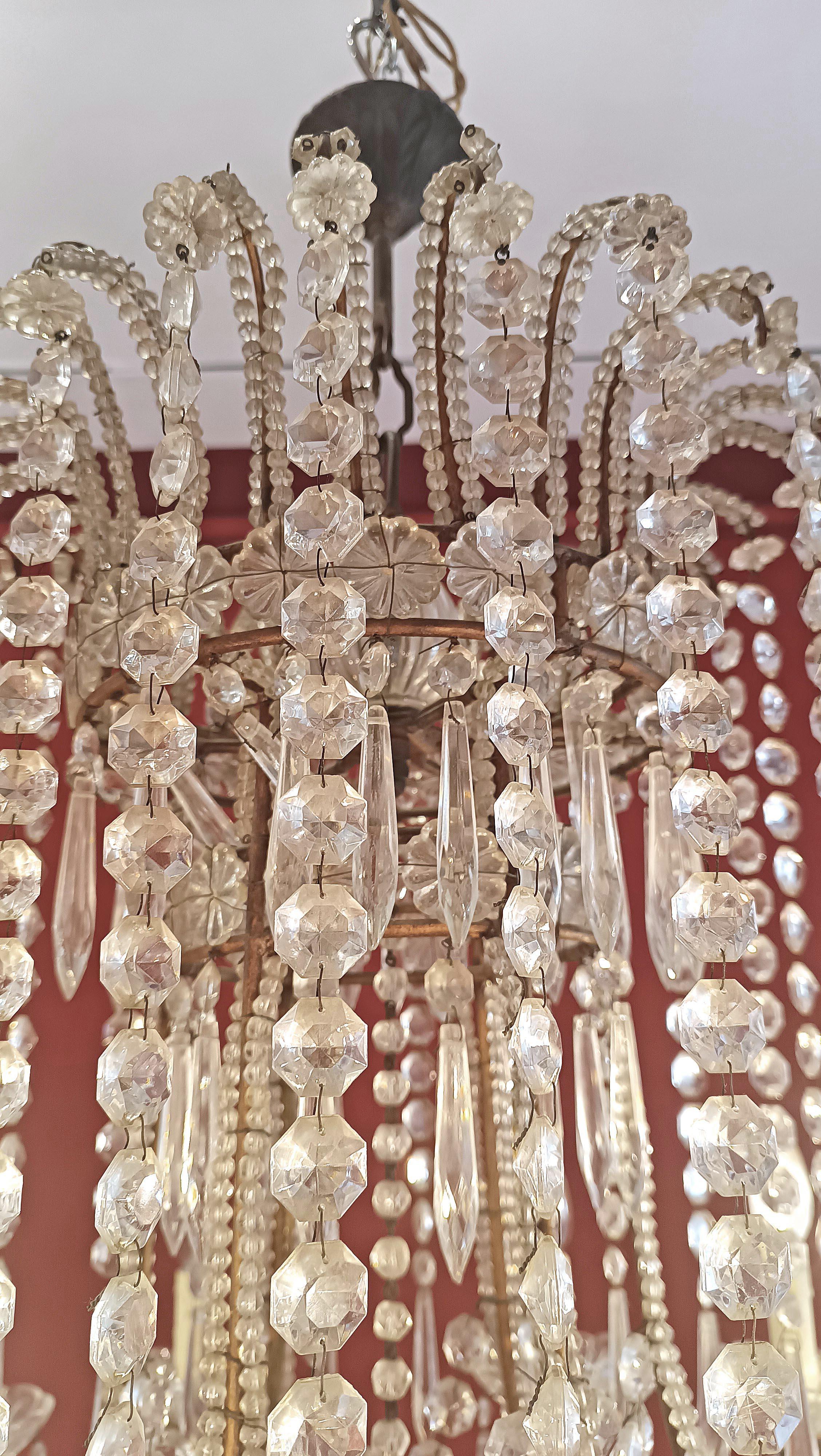 EARLY 20th CENTURY BASKET CHANDELIER CRYSTALS AND GLASS en vente 6