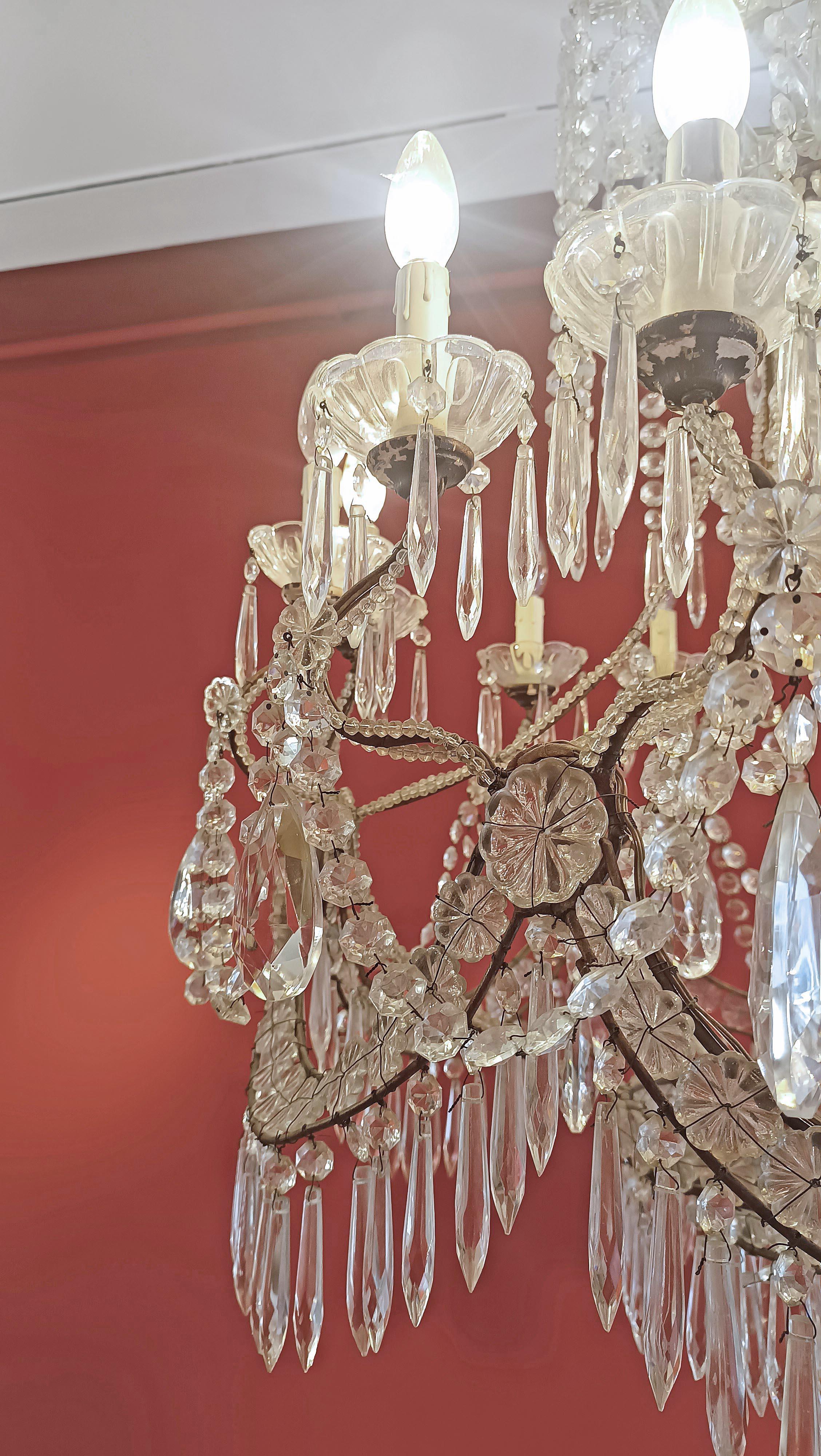 EARLY 20th CENTURY BASKET CHANDELIER CRYSTALS AND GLASS en vente 7