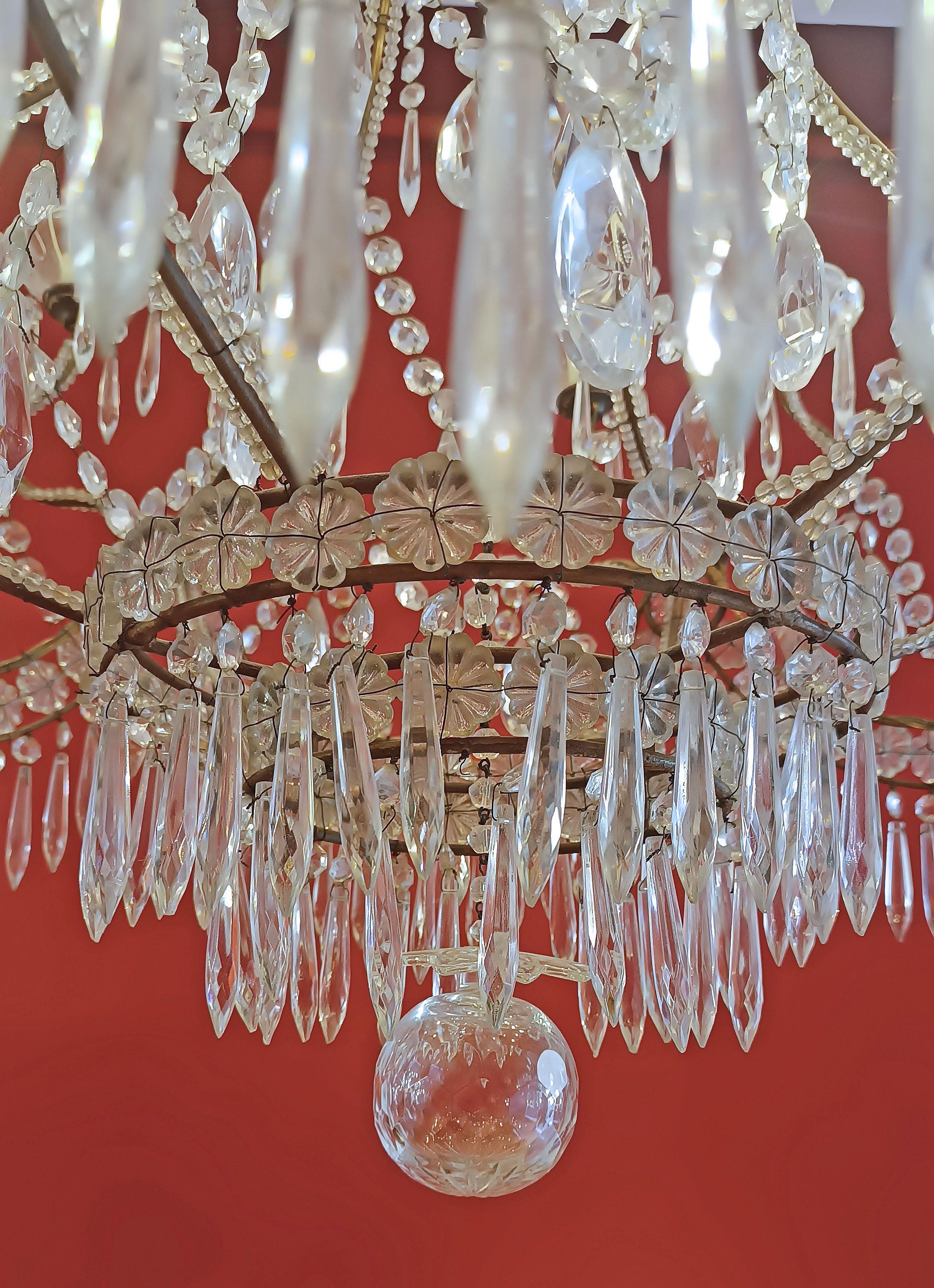 EARLY 20th CENTURY BASKET CHANDELIER CRYSTALS AND GLASS en vente 2