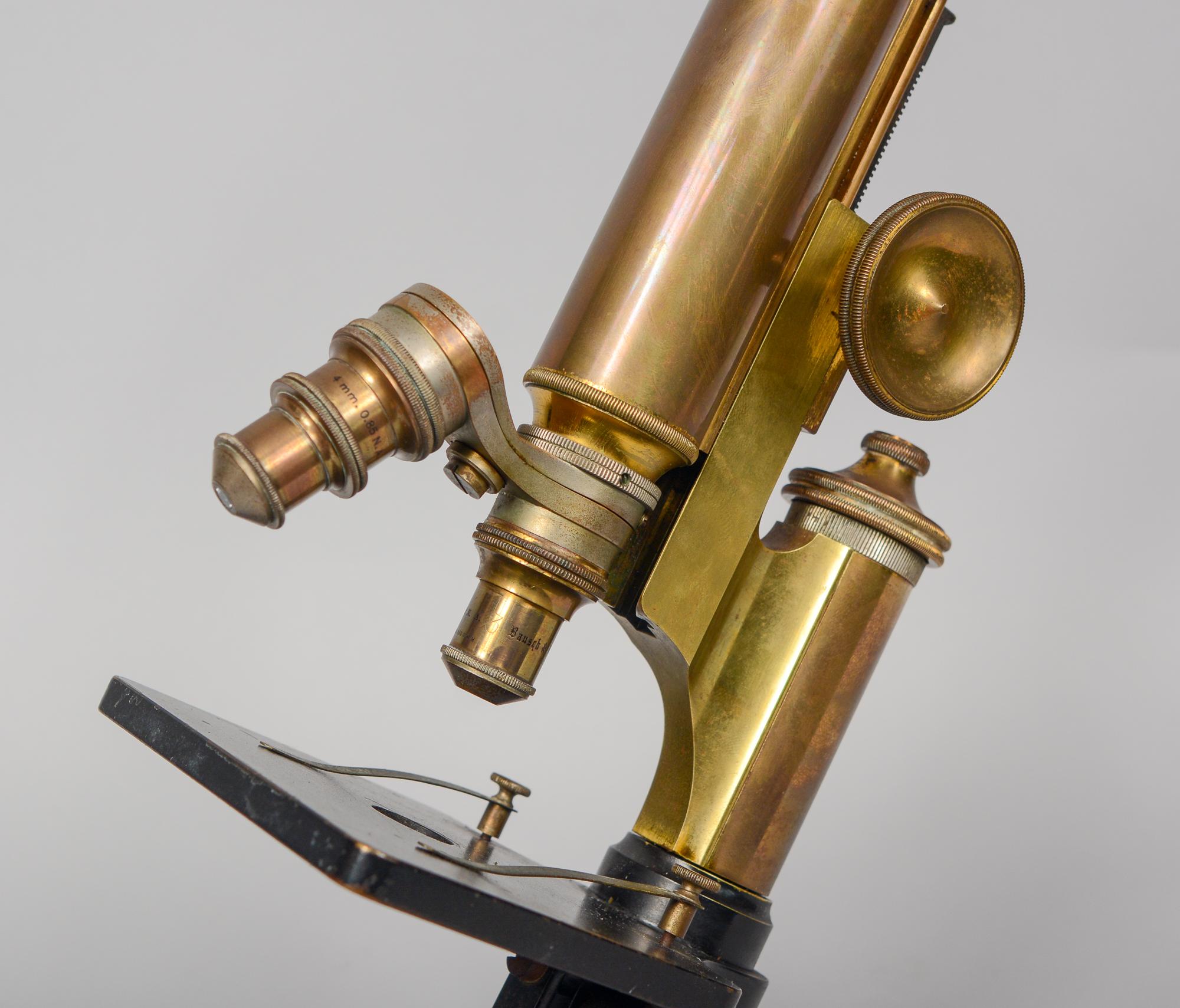 Early 20th Century Bausch and Lomb Brass Microscope In Good Condition In San Mateo, CA