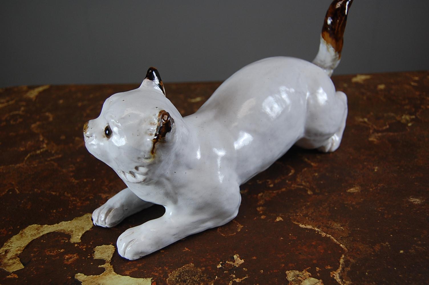 French Early 20th Century Bavent Faience Roof Tile Cat