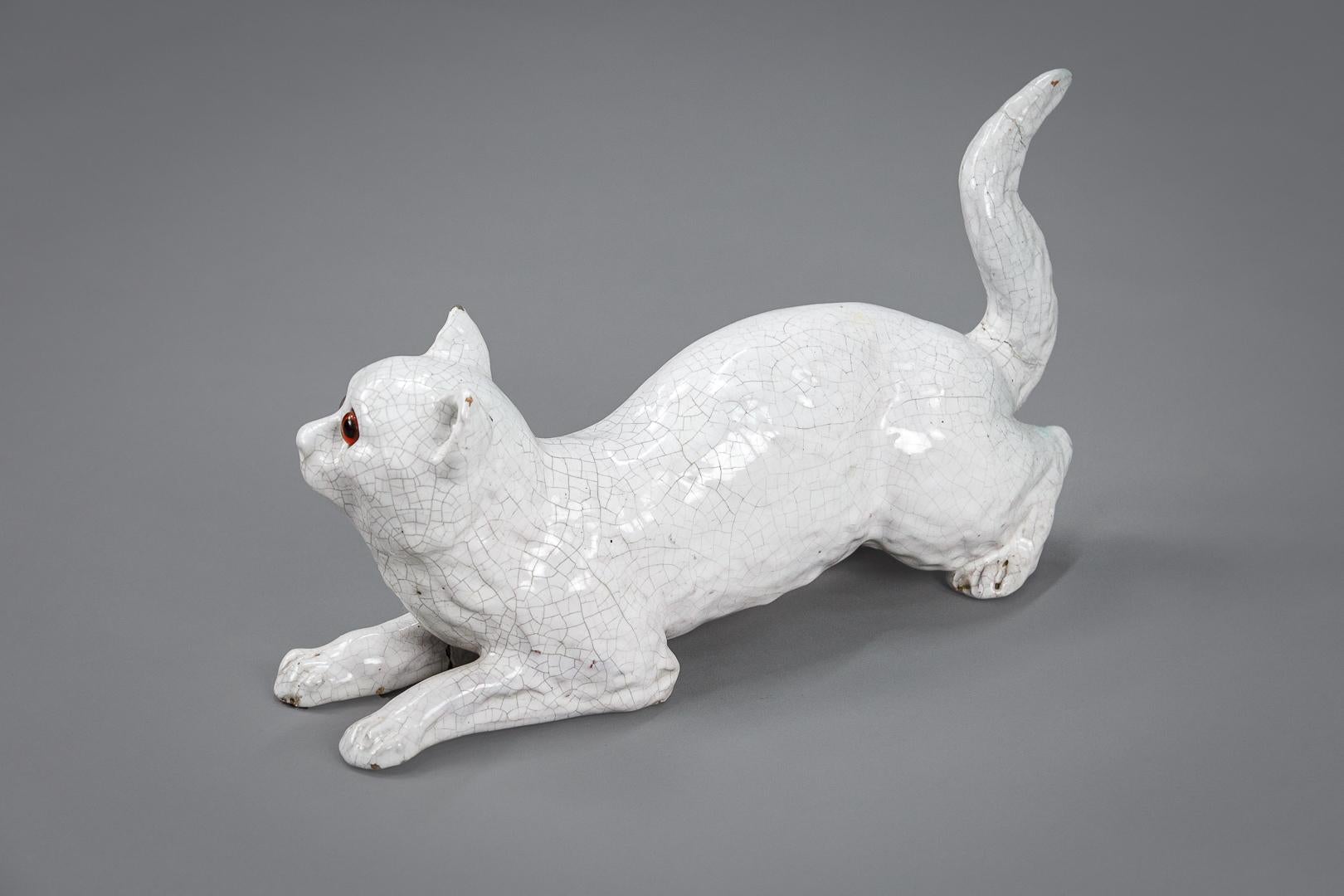 French Early 20th Century Bavent Tin Glaze Roof Cat