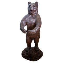 Early 20th Century Bear Stand Sculpture Swiss Brienz Carved Bernese