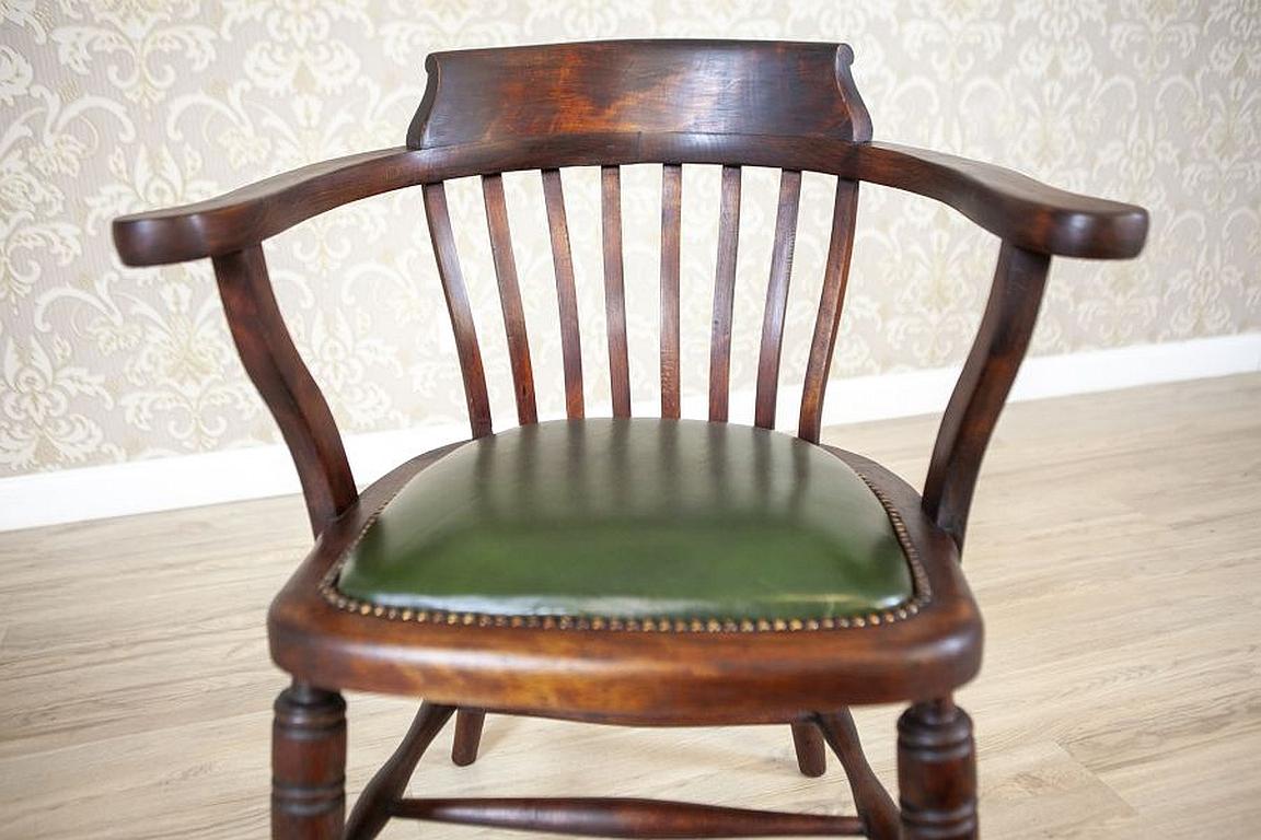 Early-20th Century Beech Desk Chair with Leather Seat 6
