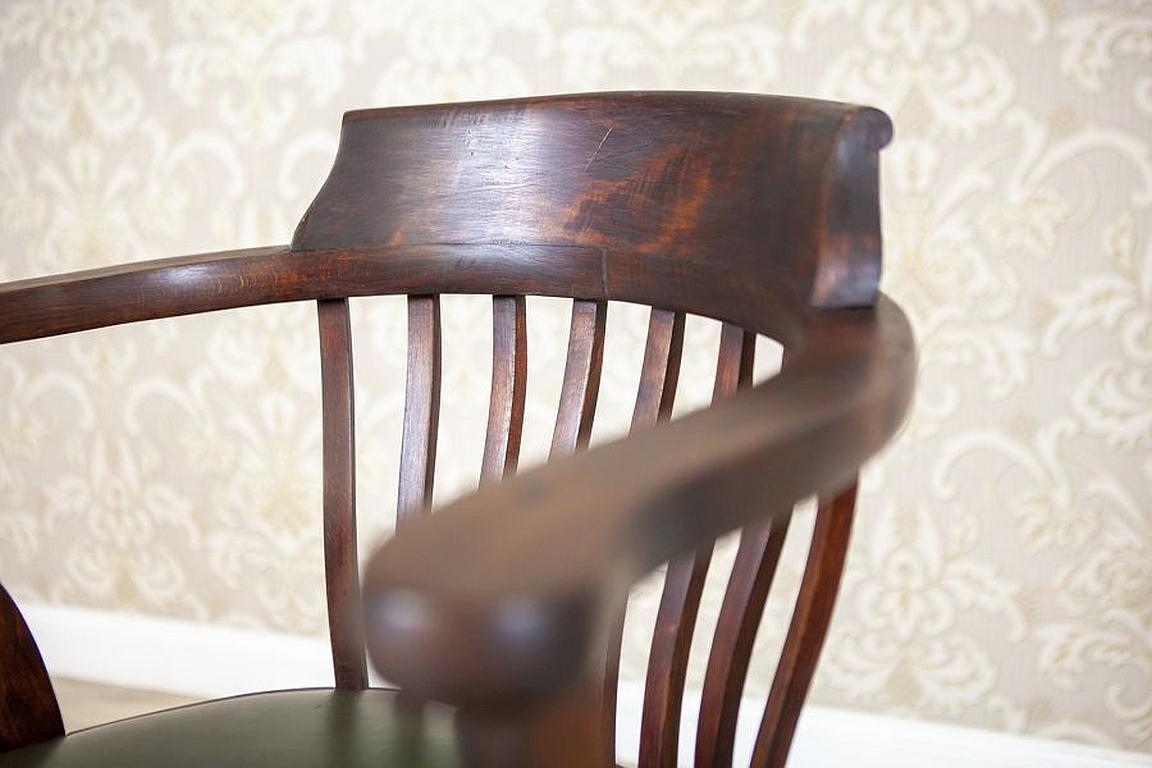 Early-20th Century Beech Desk Chair with Leather Seat 8