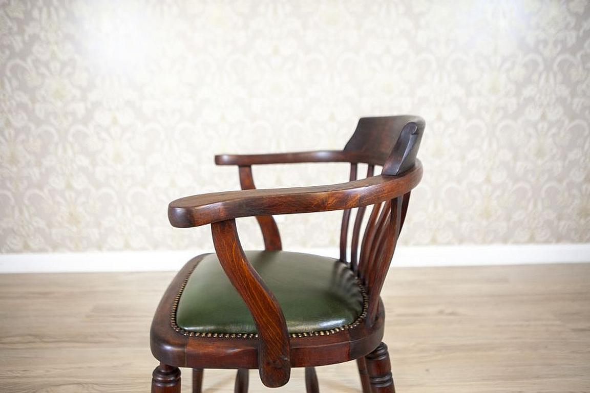 Early-20th Century Beech Desk Chair with Leather Seat 3