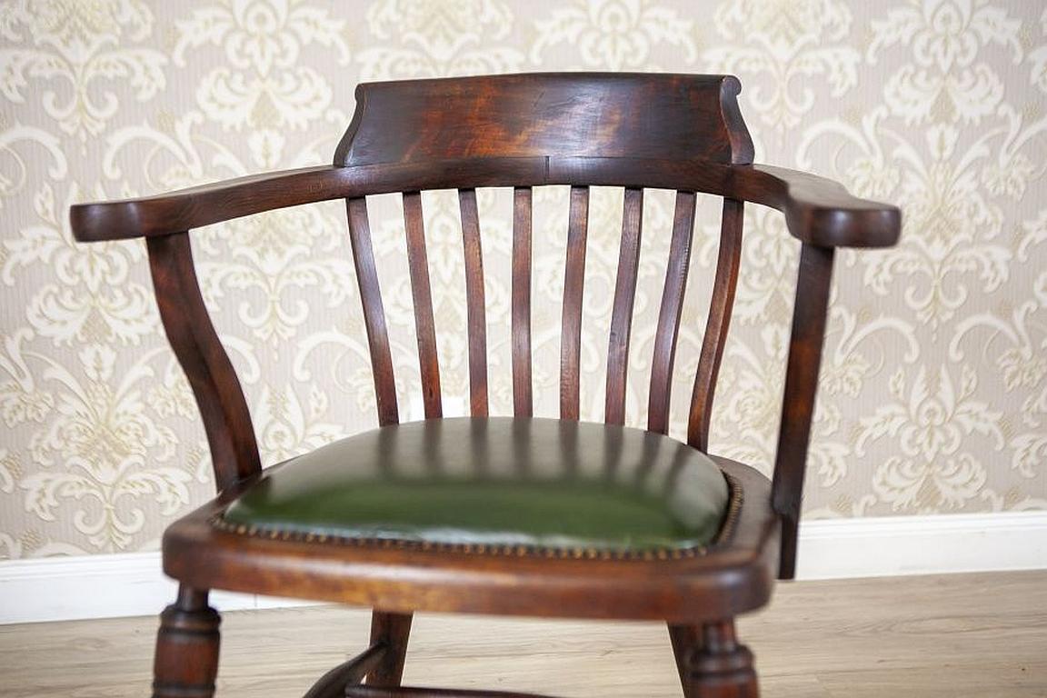 Early-20th Century Beech Desk Chair with Leather Seat 5