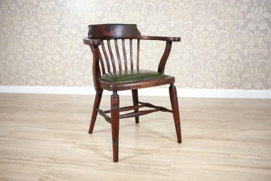 Early-20th Century Beech Desk Chair with Leather Seat For Sale 5