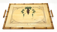 Early 20th Century Beech Wood Serving Tray with Bamboo Effect and Painted Metal