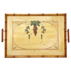 Early 20th Century Beech Wood Serving Tray with Bamboo Effect and Painted Metal