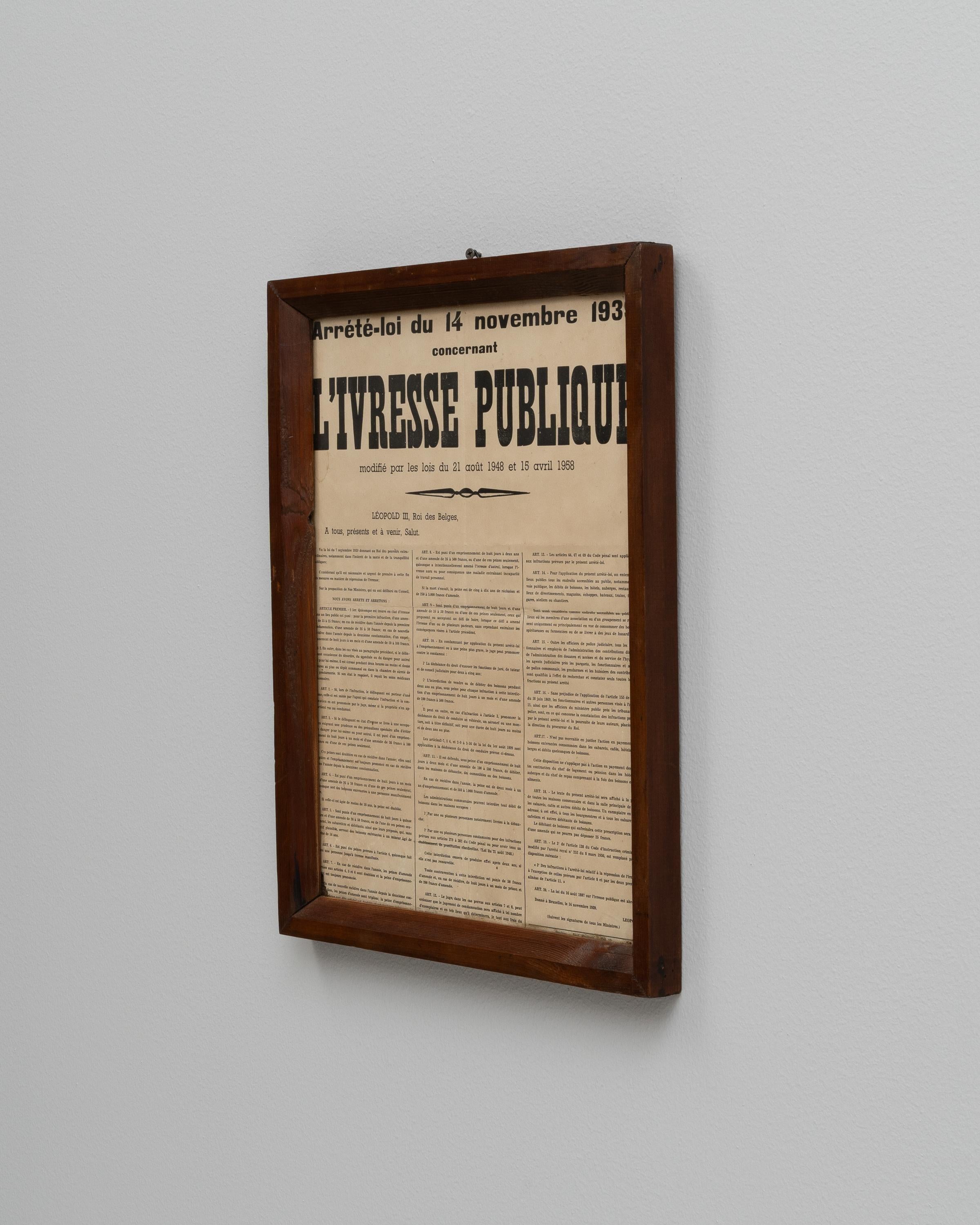 This intriguing early 20th-century Belgian framed artwork features a historical document titled 
