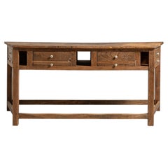Early 20th Century Belgian Console Table, Brown Wood, Original Patina