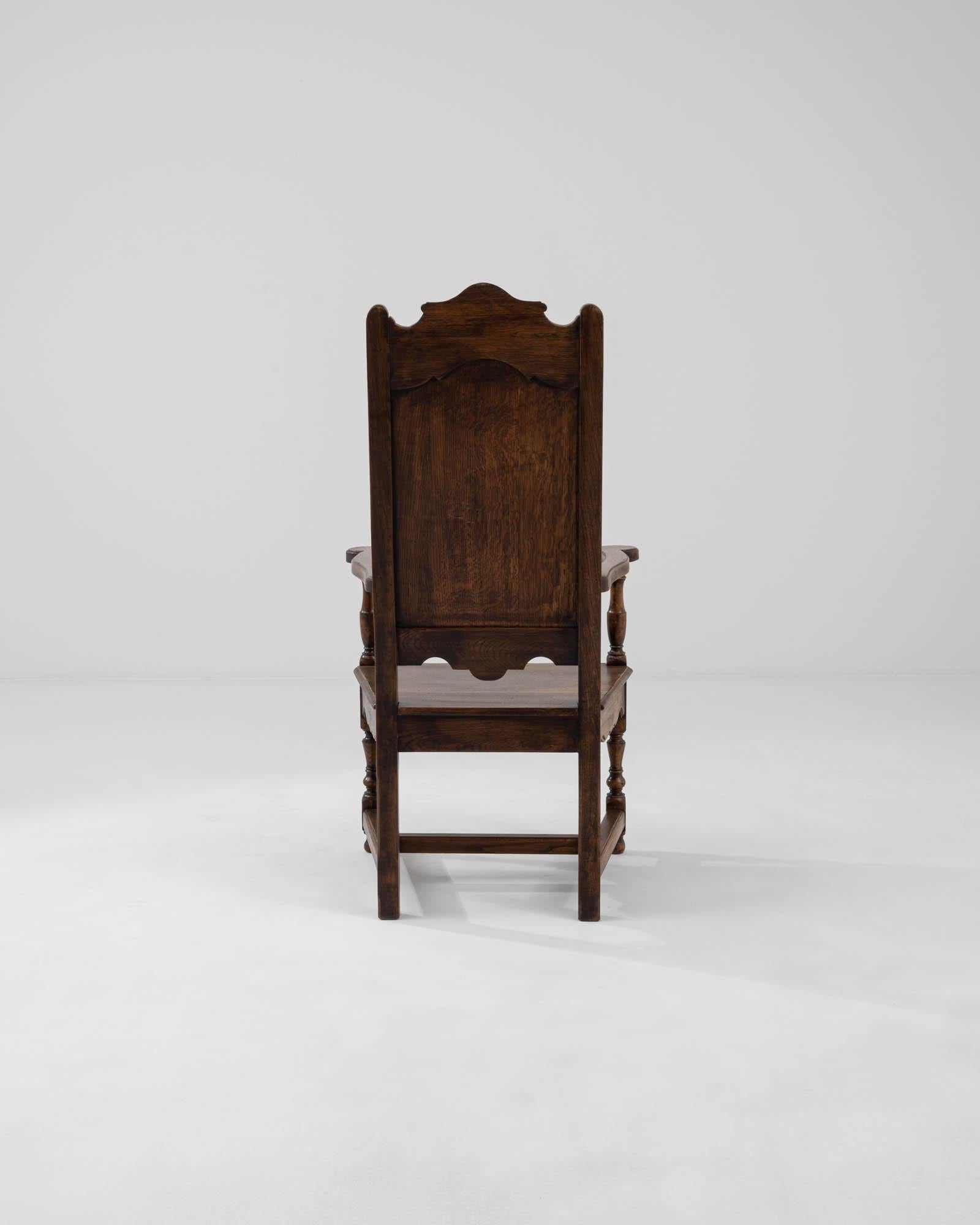 Oak Early 20th Century Belgian High Backed Wooden Armchair 