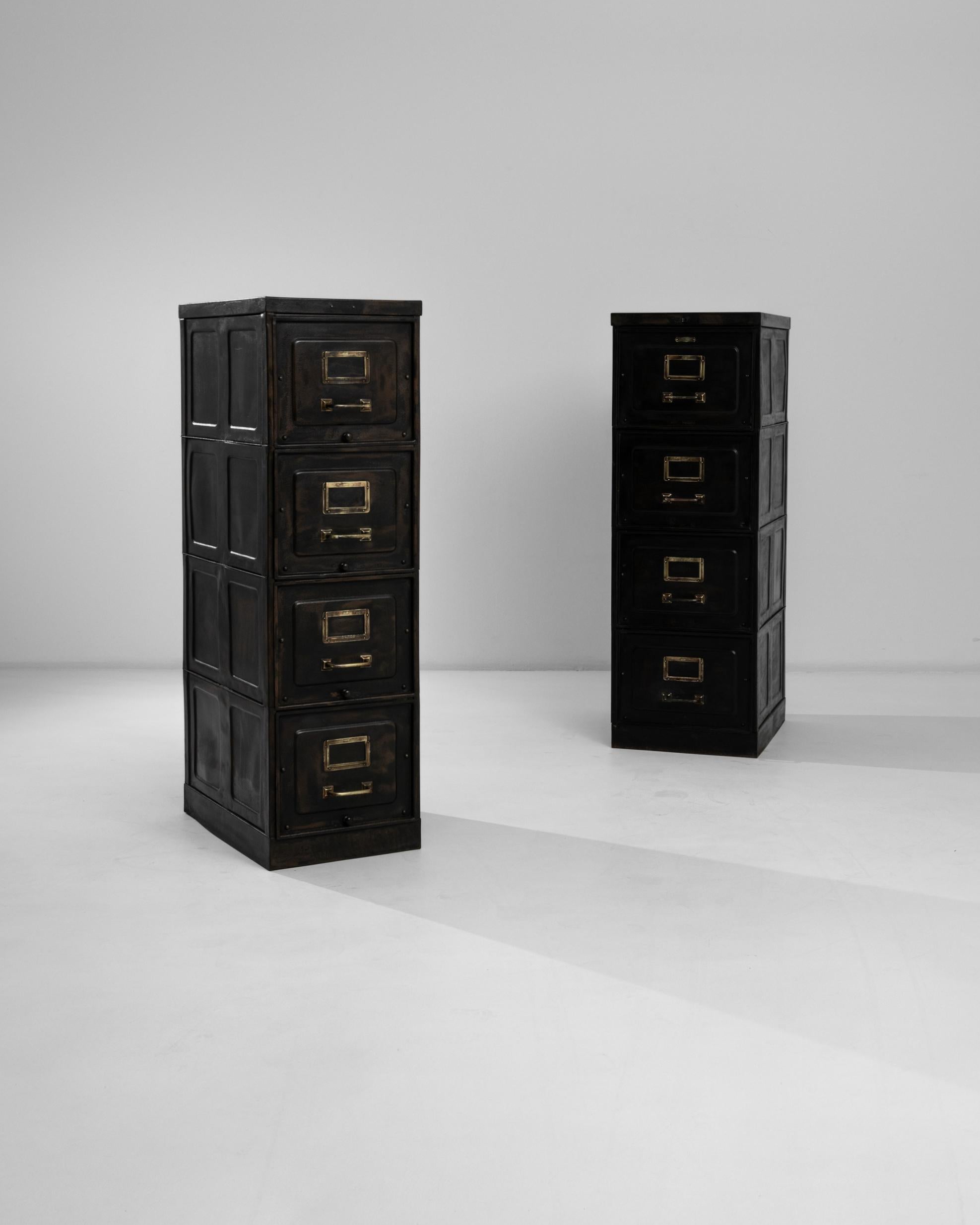 Early 20th Century Belgian Industrial Metal File Cabinets, a Pair 1