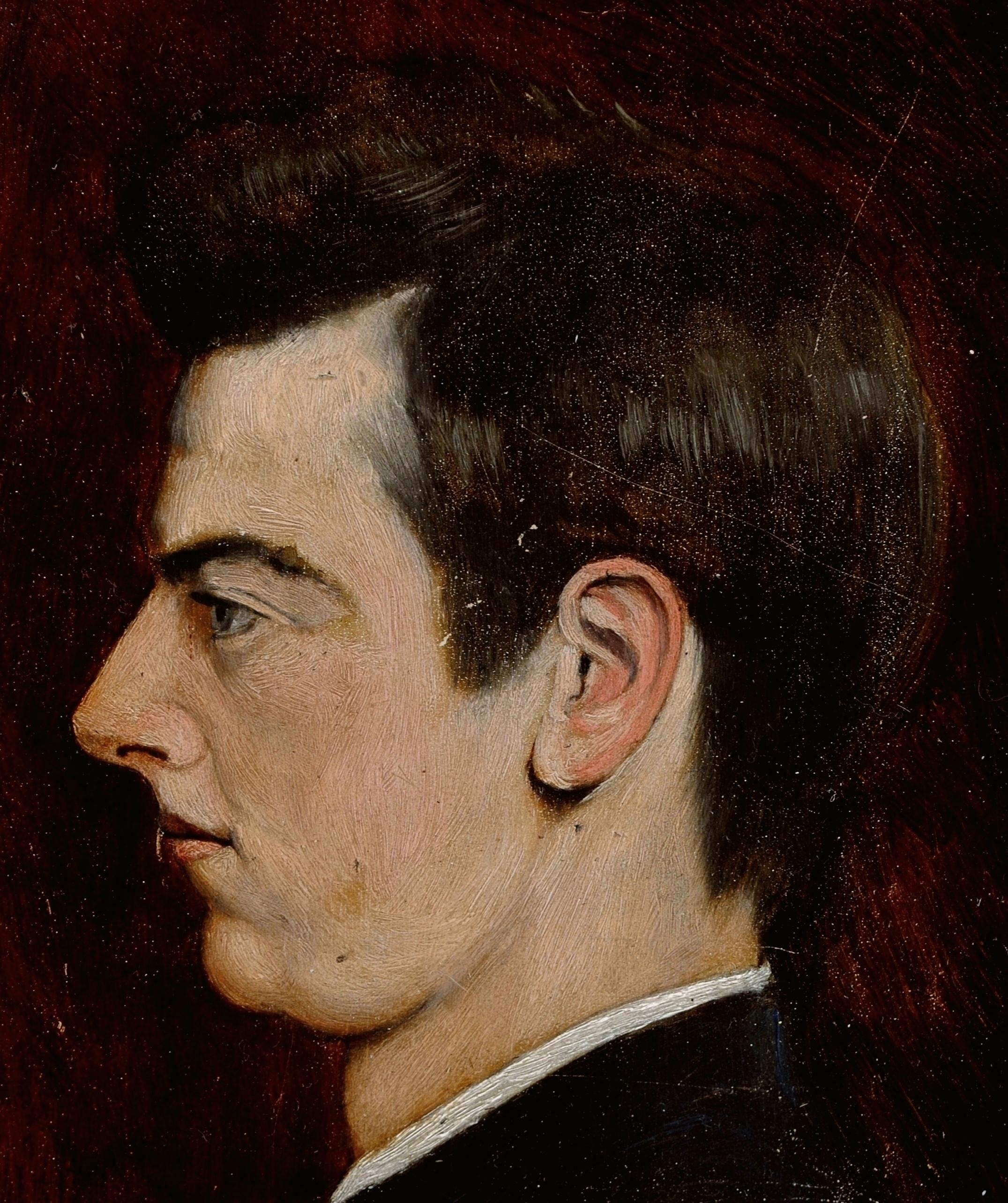 Ritratto di giovane gentiluomo - Antico dipinto belga a olio su pannello 1