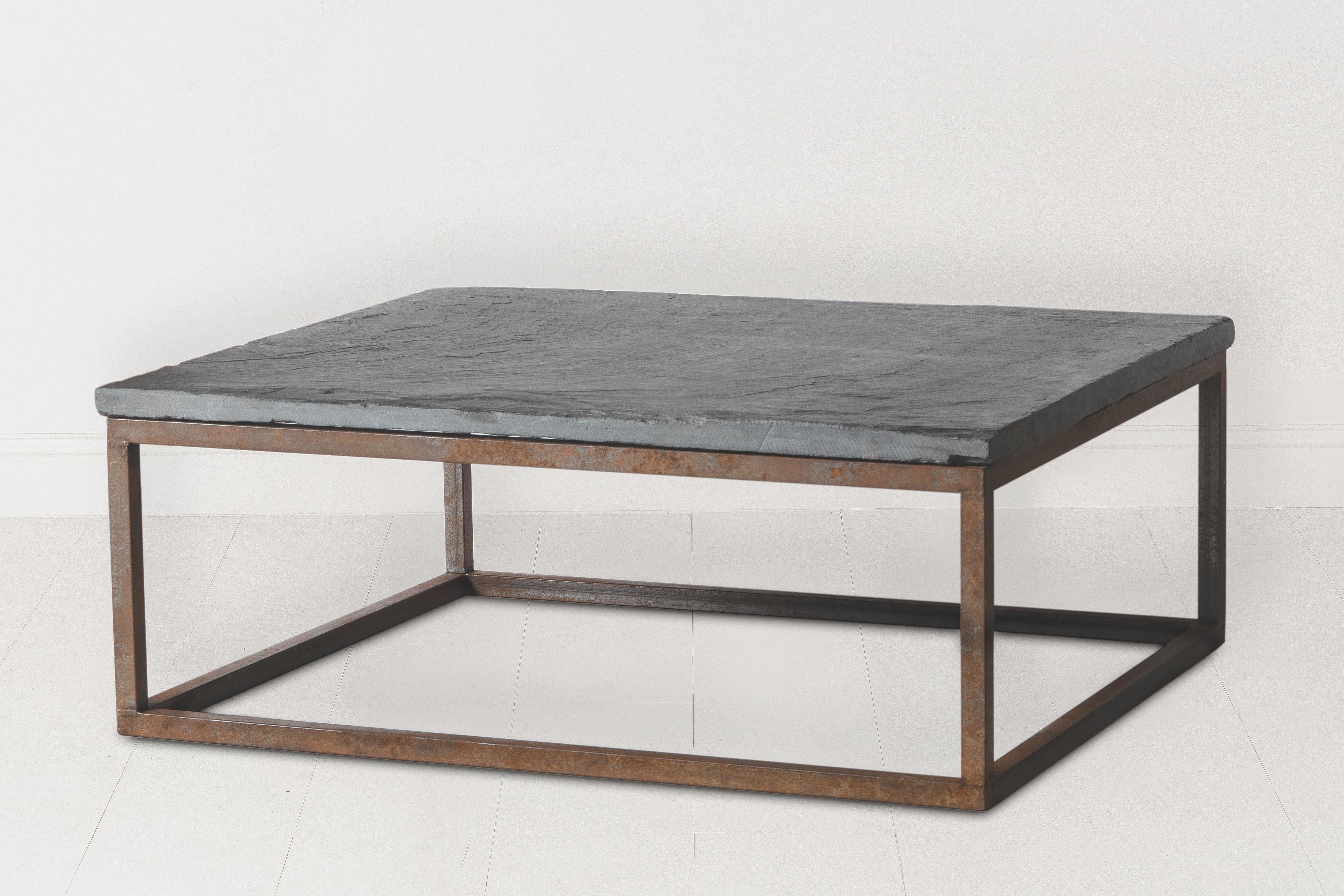 Early 20th Century Belgian Slate Joined with New Iron Coffee Table Base 2