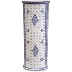 Early 20th Century Belgium Blue and White Hand-Painted Umbrella Stand, Bruges