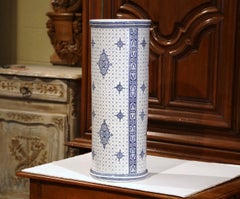 Early 20th Century Belgium Blue and White Hand-Painted Umbrella Stand, Bruges