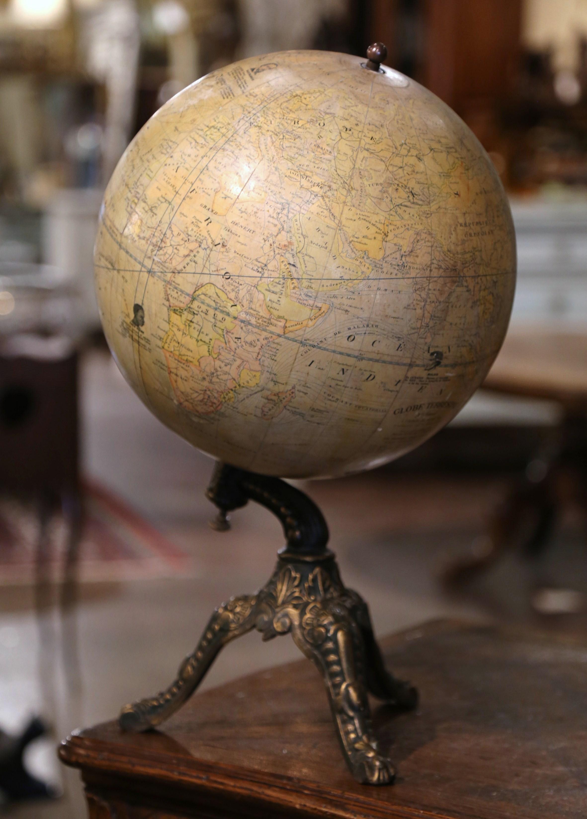 Early 20th Century Belgium Equinoctial Globe on Iron Stand Signed H. Balieus For Sale 4