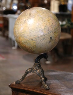 Early 20th Century Belgium Equinoctial Globe on Iron Stand Signed H. Balieus