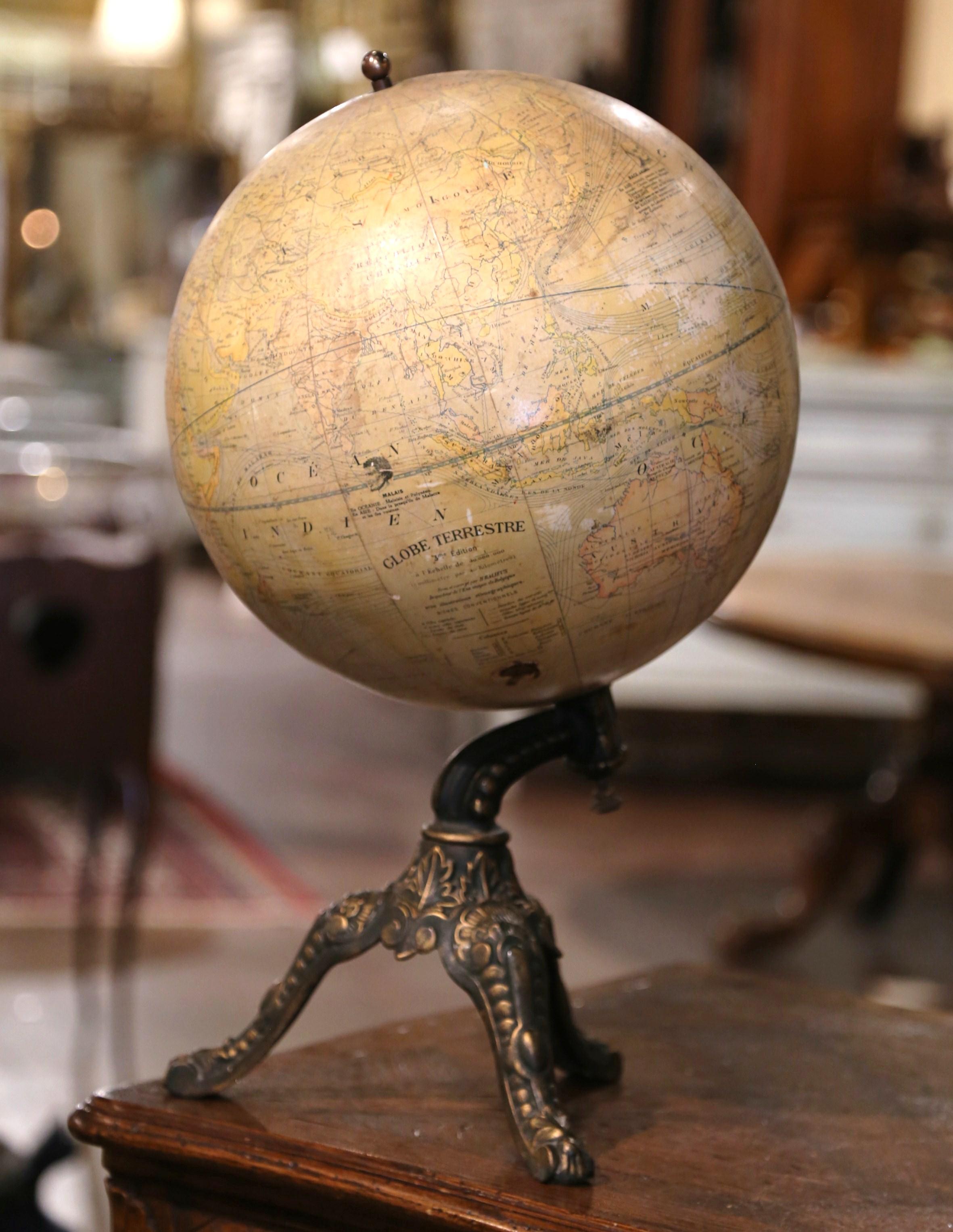 Hand-Crafted Early 20th Century Belgium Equinoctial Globe on Iron Stand Signed H. Balieus For Sale