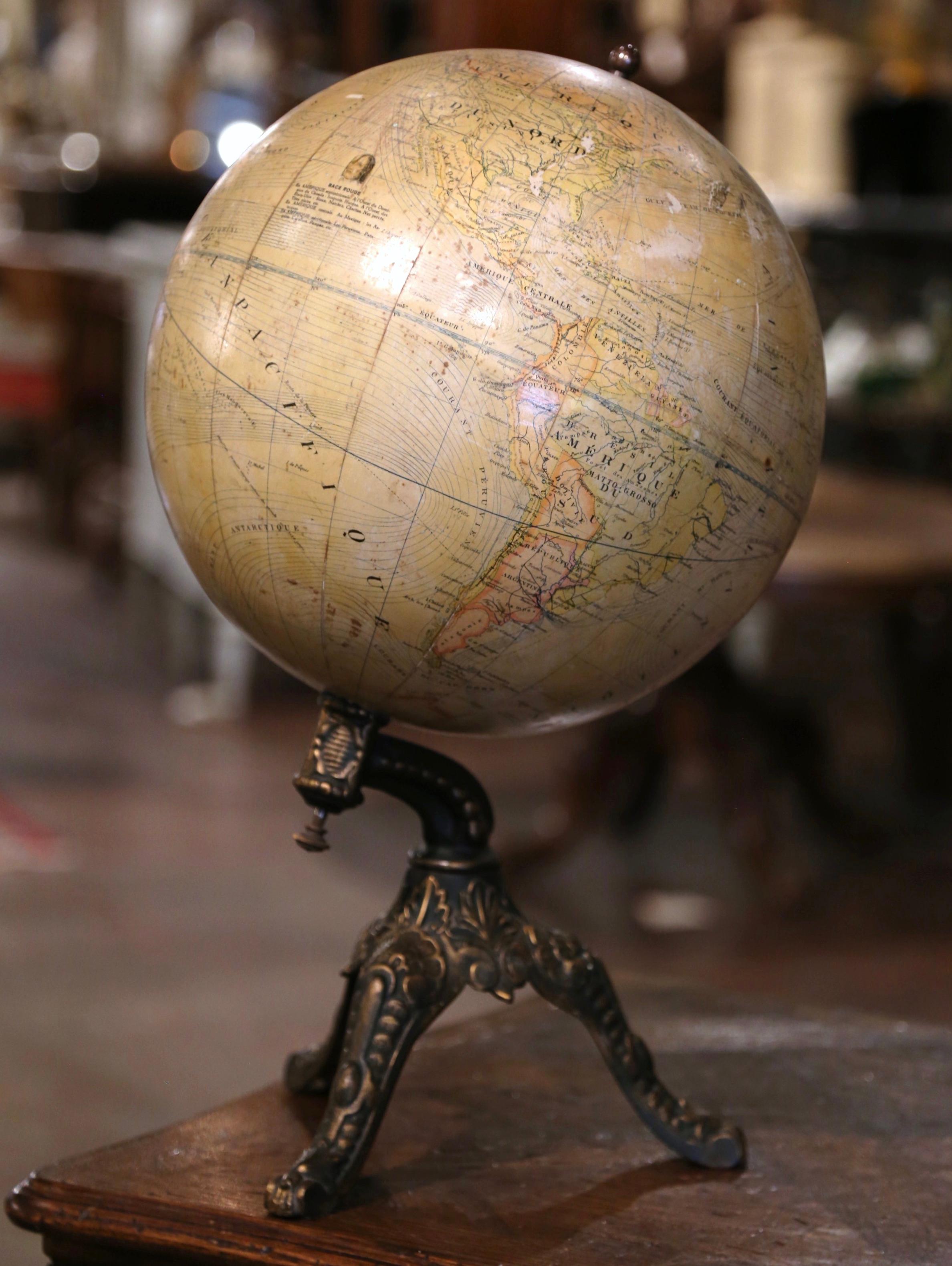 Early 20th Century Belgium Equinoctial Globe on Iron Stand Signed H. Balieus For Sale 2