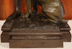 Sculpture belge du début du 20e siècle en Spelter Boy and Dog signée V. Rousseau 1932