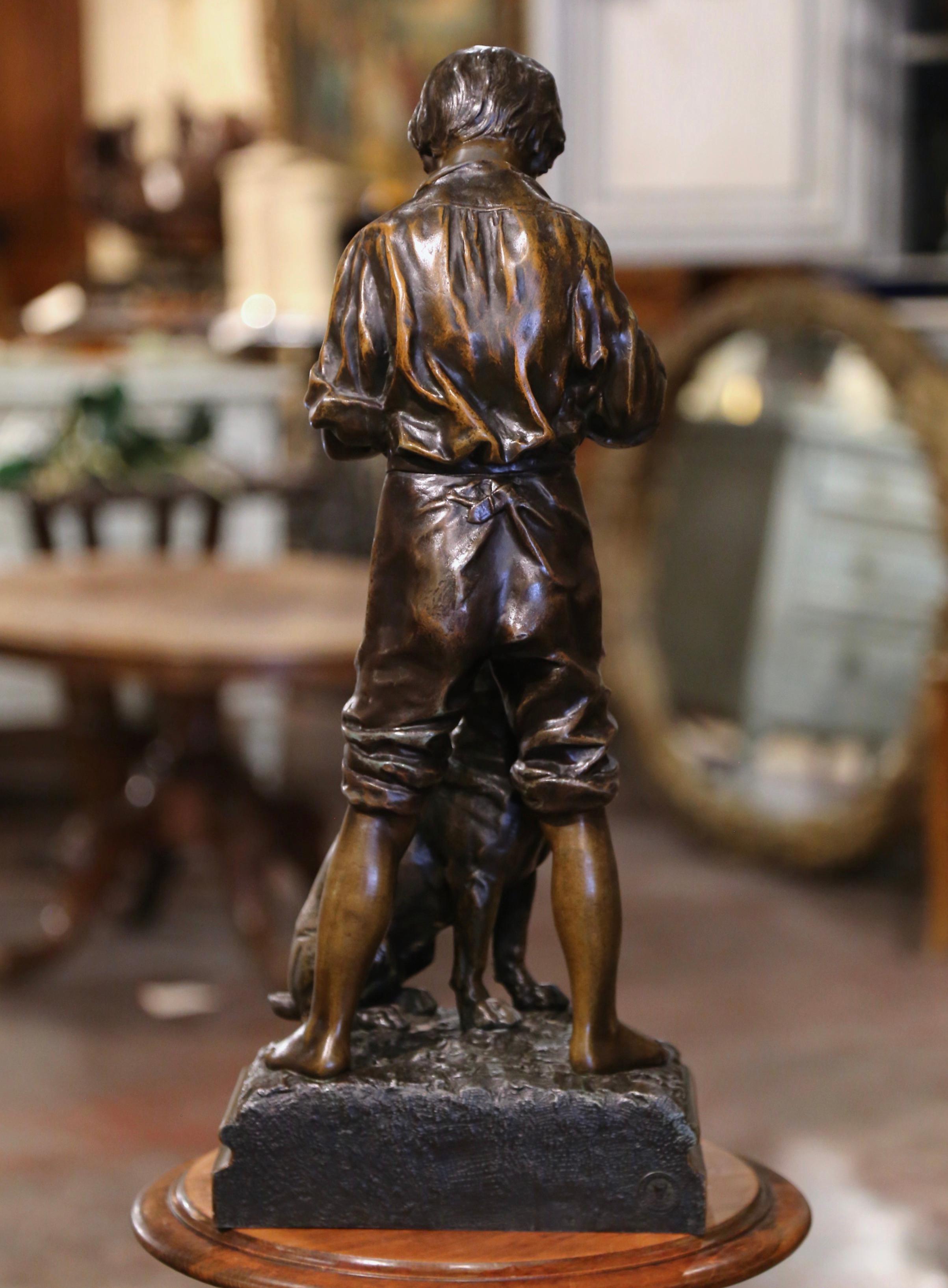 Sculpture belge du début du 20e siècle en Spelter Boy and Dog signée V. Rousseau  en vente 1