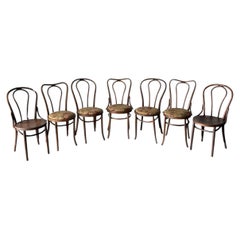Bentwood Oak Café Chairs W/ Rose Floral Seats, 1933 World's Fair — Set of 7