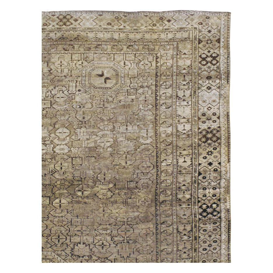 Central Asian Early 20th Century Beshir Large Room Size Tribal Rug in Neutral Earth Tones For Sale