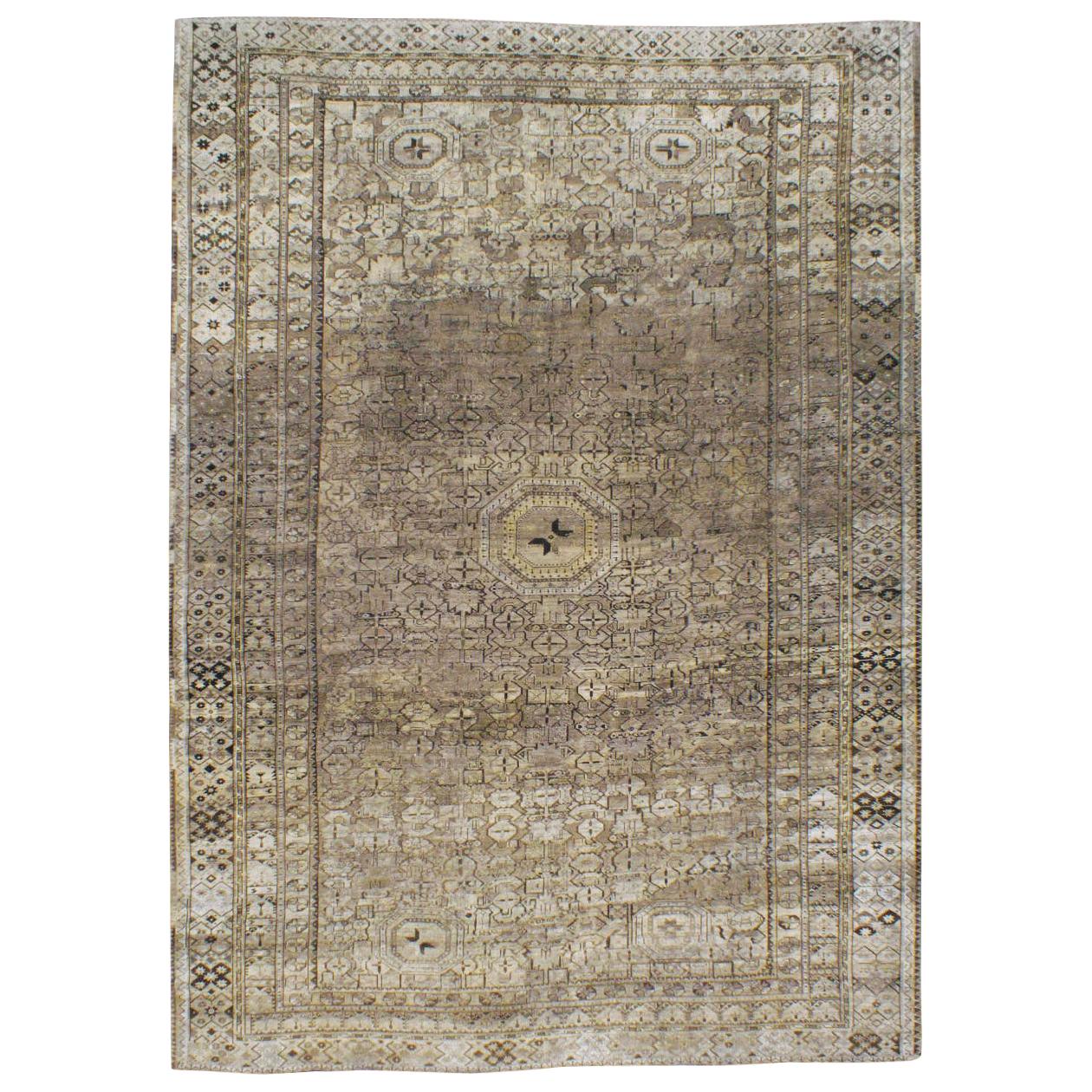 Early 20th Century Beshir Large Room Size Tribal Rug in Neutral Earth Tones
