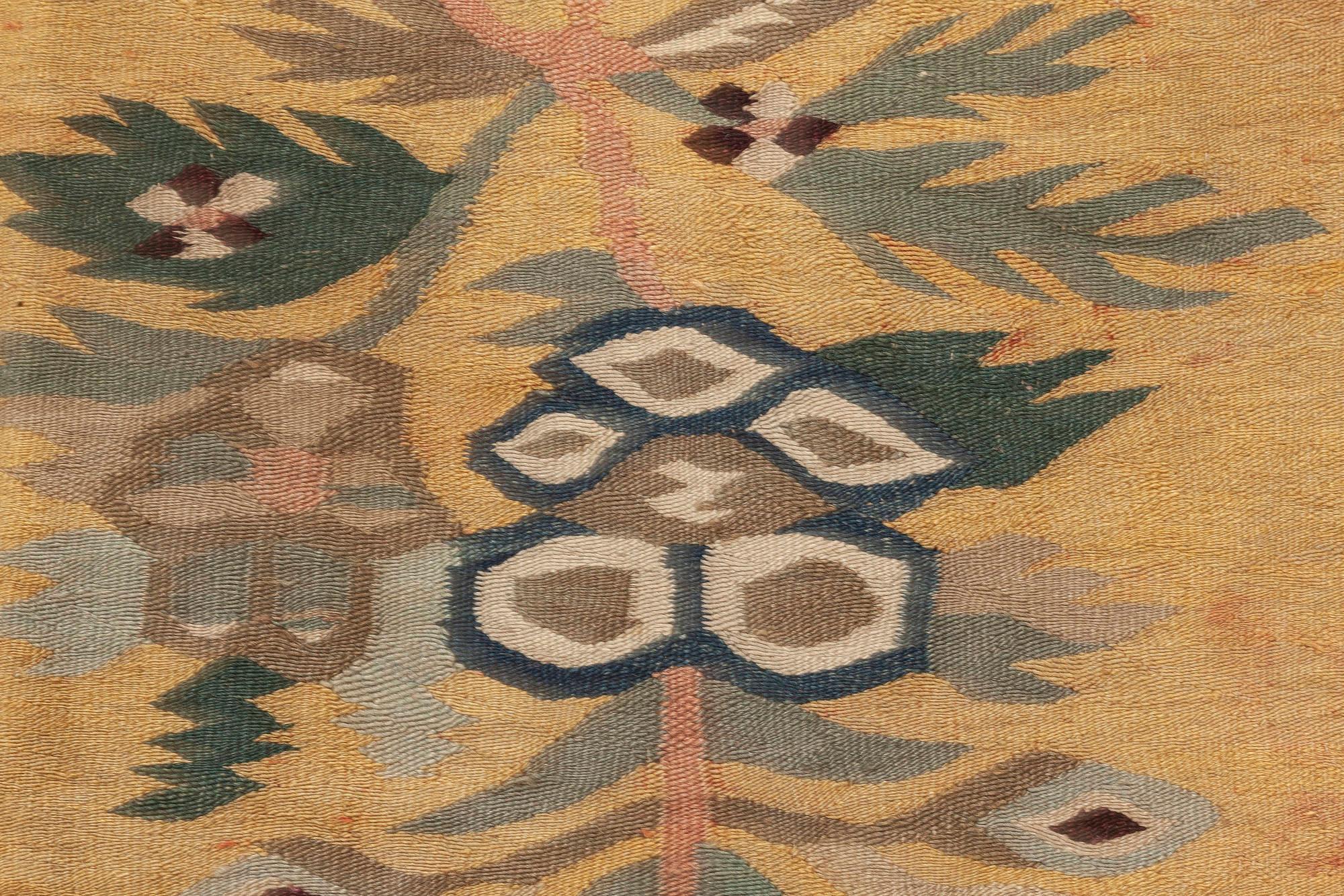 Early 20th century Bessarabian floral brown, green, pink and yellow rug
Size: 5'10