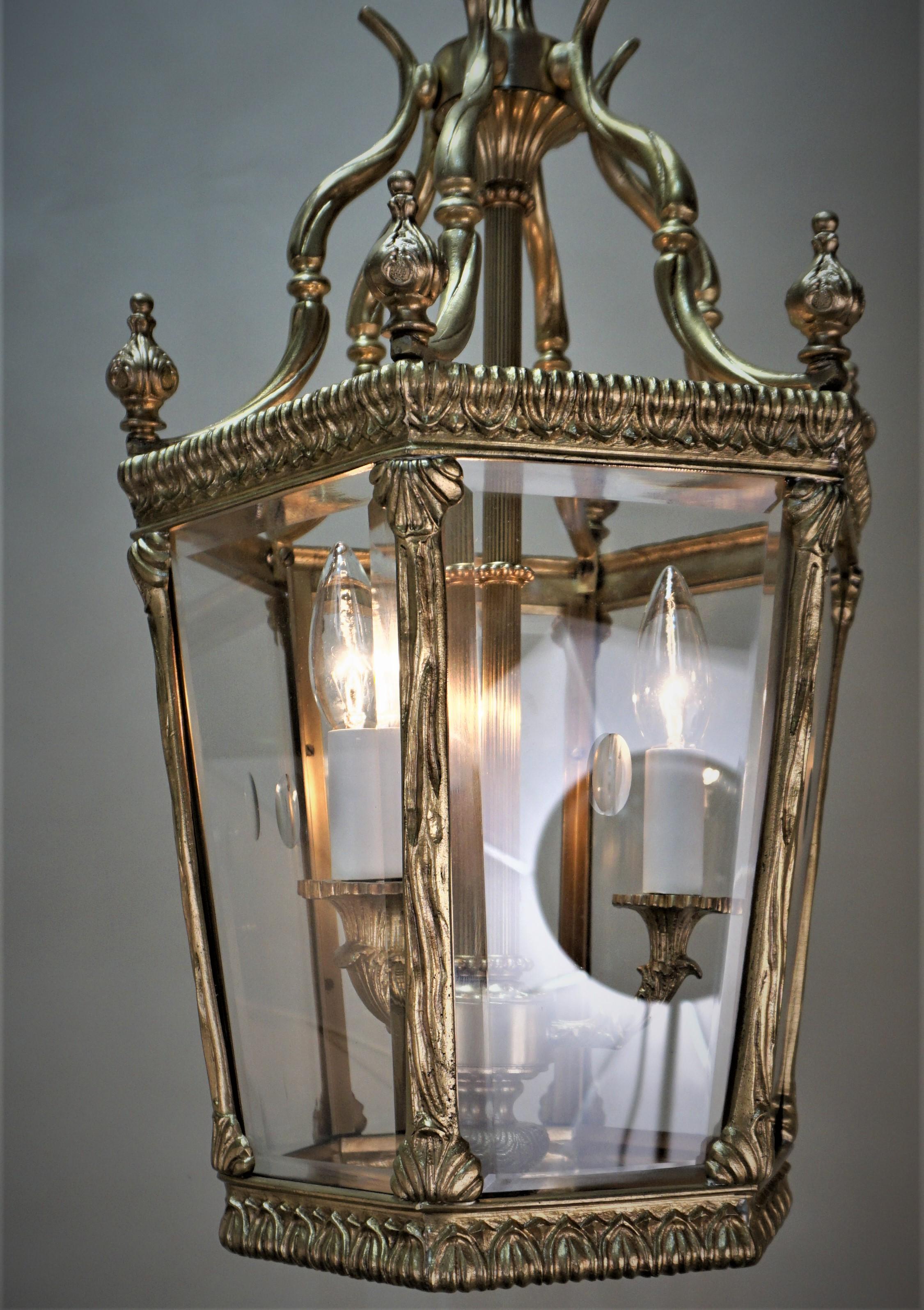 Early 20th Century Beveled Glass French Bronze Lantern 1
