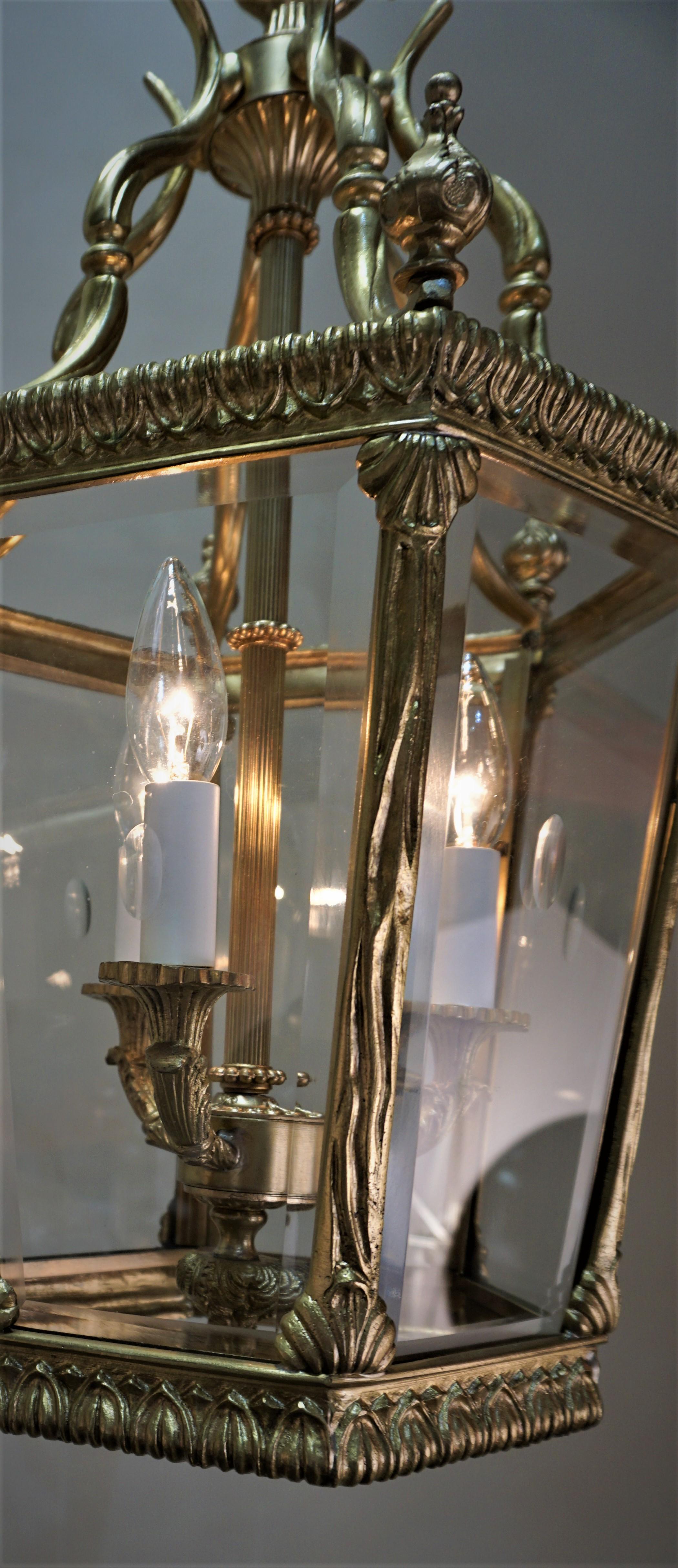 Early 20th Century Beveled Glass French Bronze Lantern 2