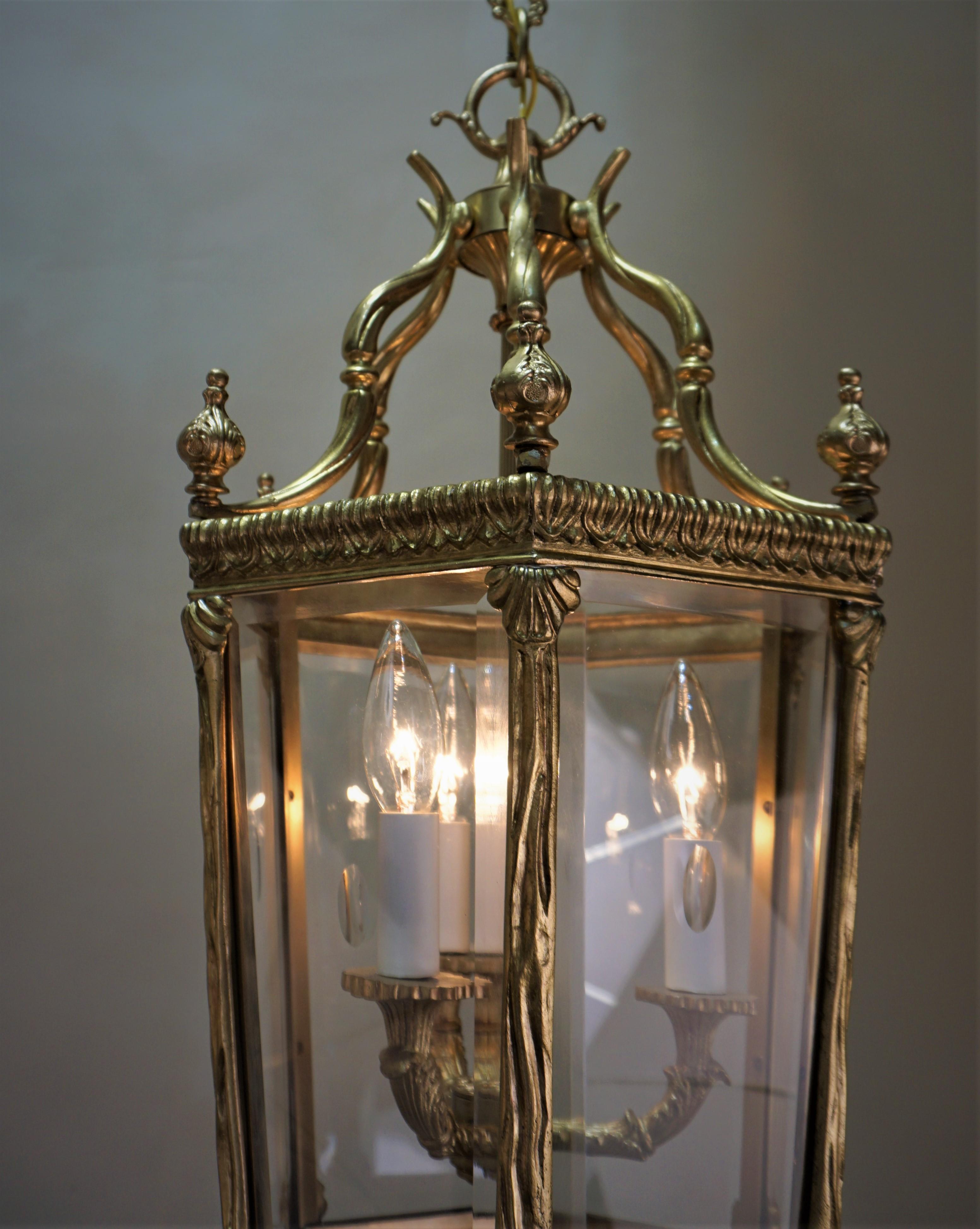 Early 20th Century Beveled Glass French Bronze Lantern 3