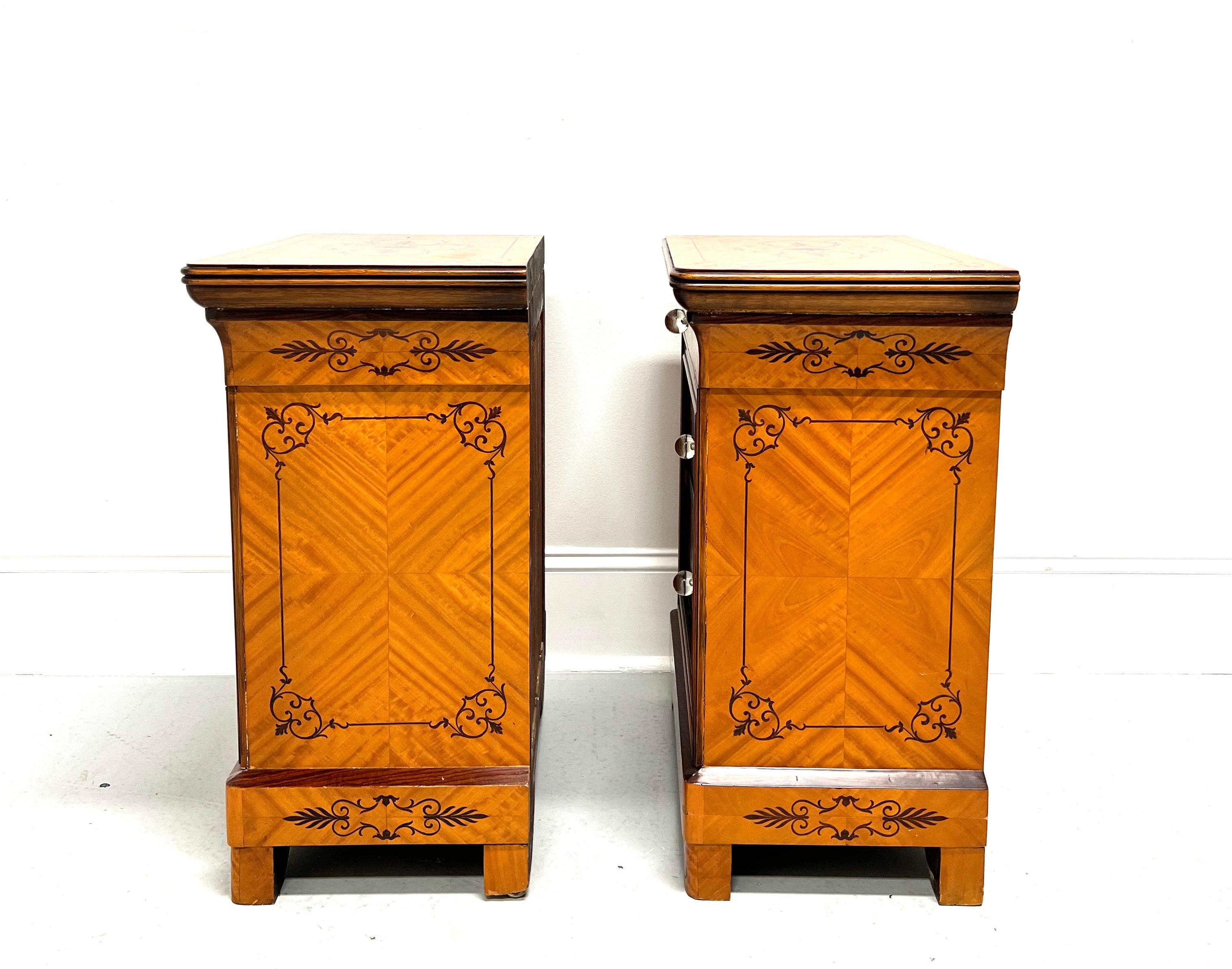 American Early 20th Century Biedermeier Style Marquetry Nightstands Bedside Chests - Pair For Sale