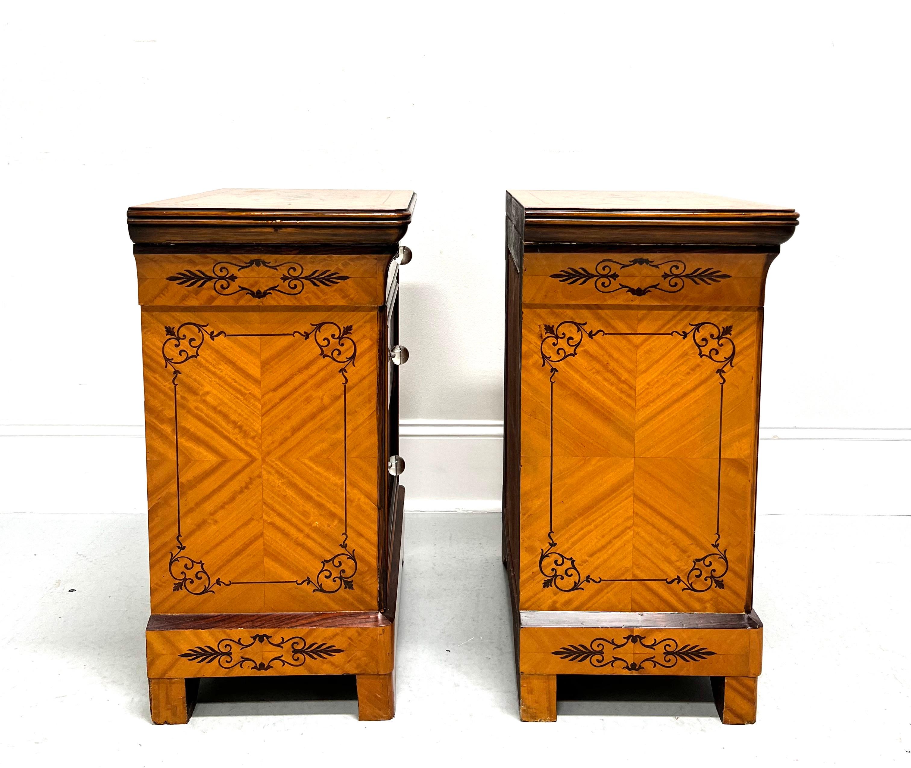 Early 20th Century Biedermeier Style Marquetry Nightstands Bedside Chests - Pair In Good Condition For Sale In Charlotte, NC