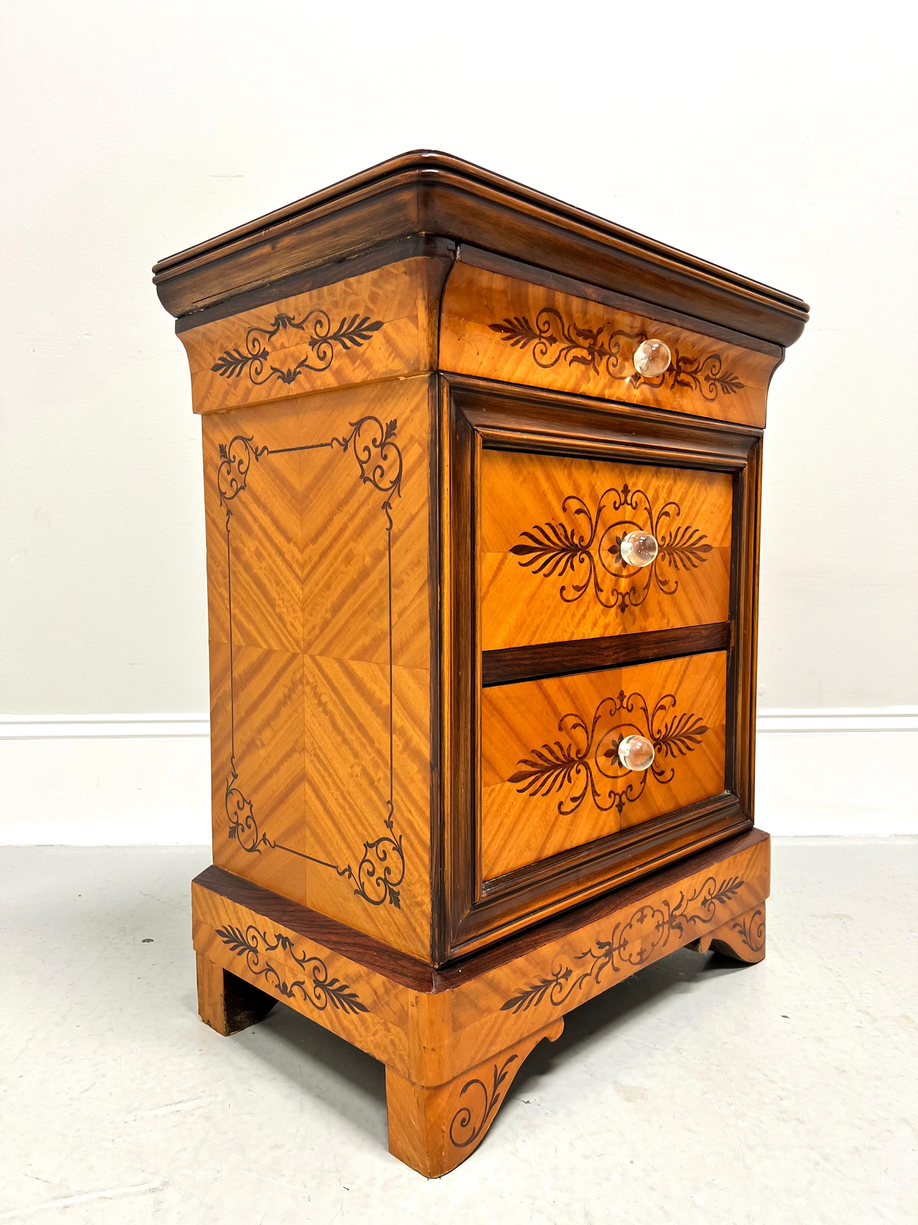 Crystal Early 20th Century Biedermeier Style Marquetry Nightstands Bedside Chests - Pair For Sale