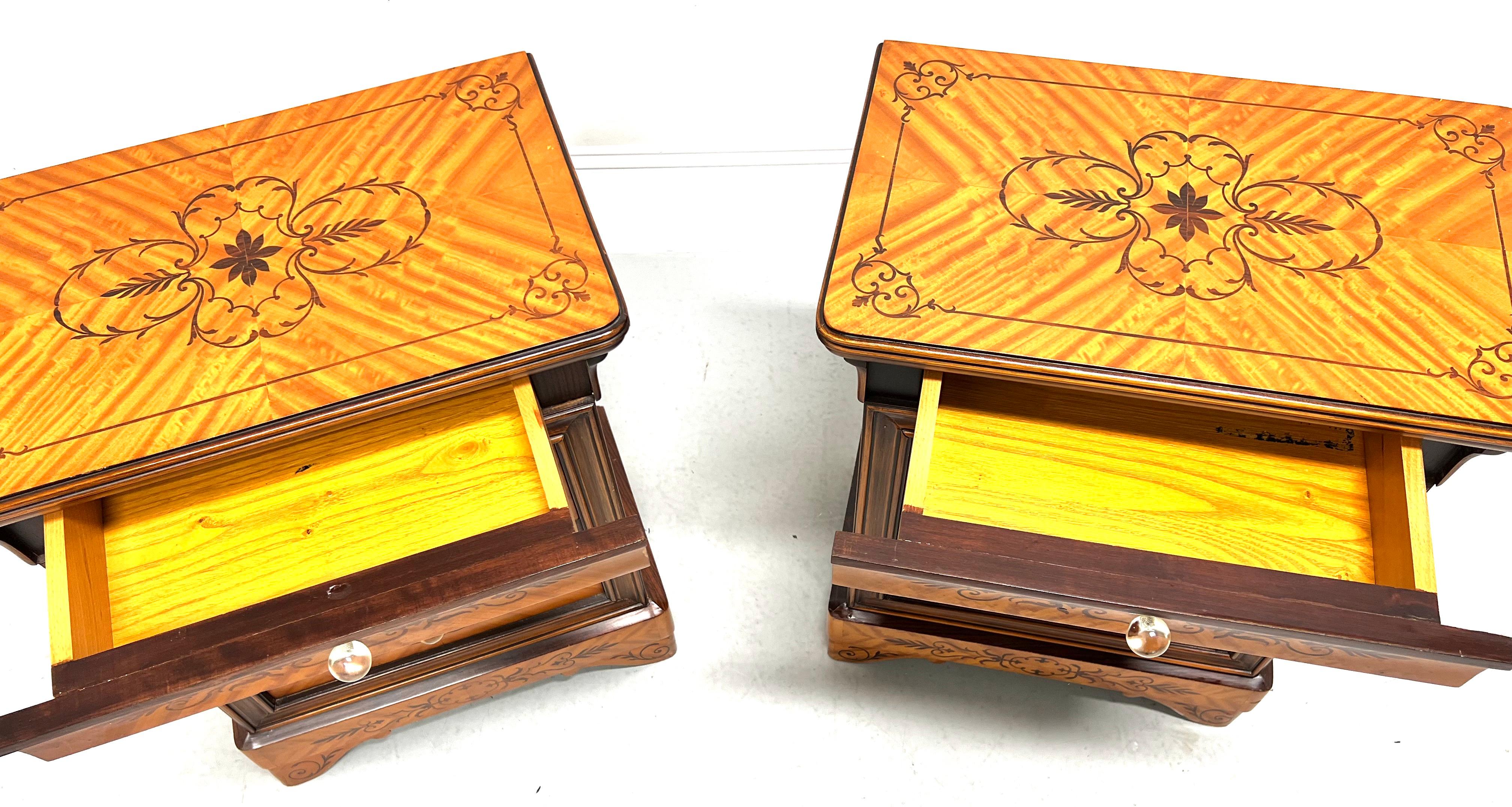 Early 20th Century Biedermeier Style Marquetry Nightstands Bedside Chests - Pair For Sale 3