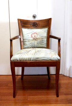 Early 20th Century Biedermeier Style Open Armchair in Orchid Botanical Silk