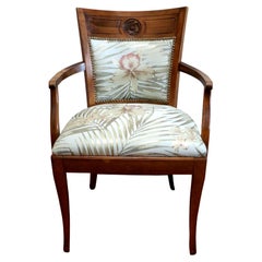 Early 20th Century Biedermeier Style Open Armchair in Orchid Botanical Silk