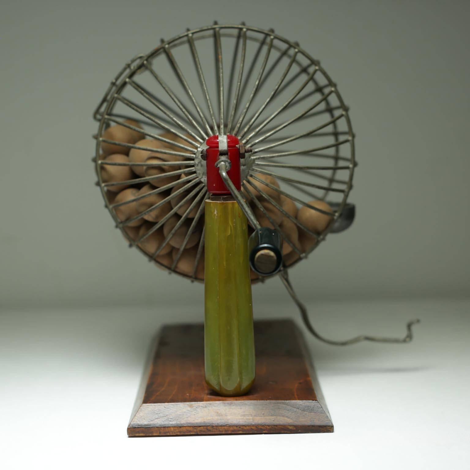 Early 20th Century Bingo Cage with Bakelite Supports, Bingo Cards and Chips 2