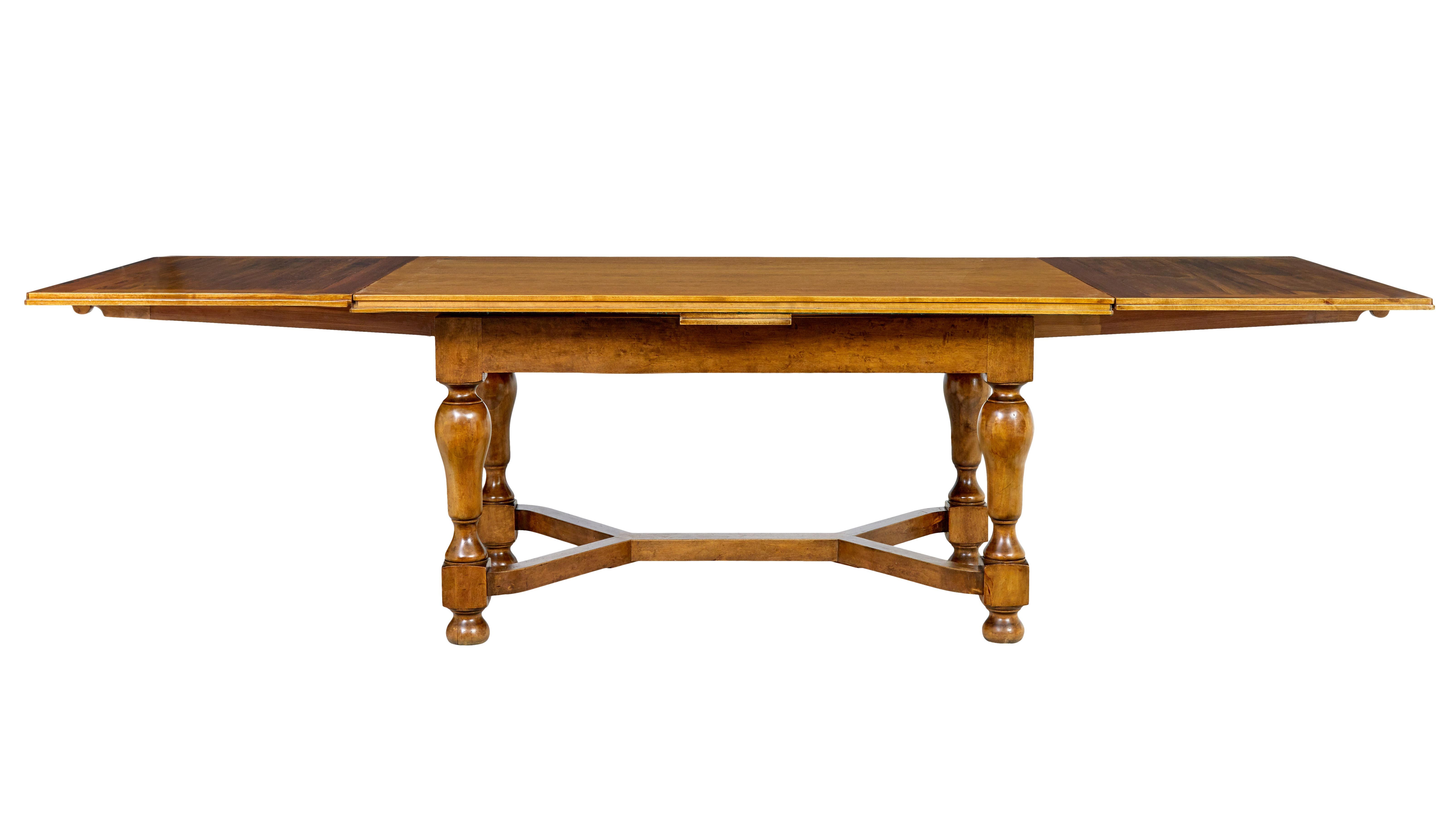 Hand-Crafted Early 20th Century Birch Extending Dining Table For Sale