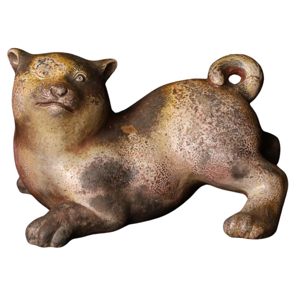 Early 20th Century Bizen Ware Ceramic Dog Sculpture For Sale