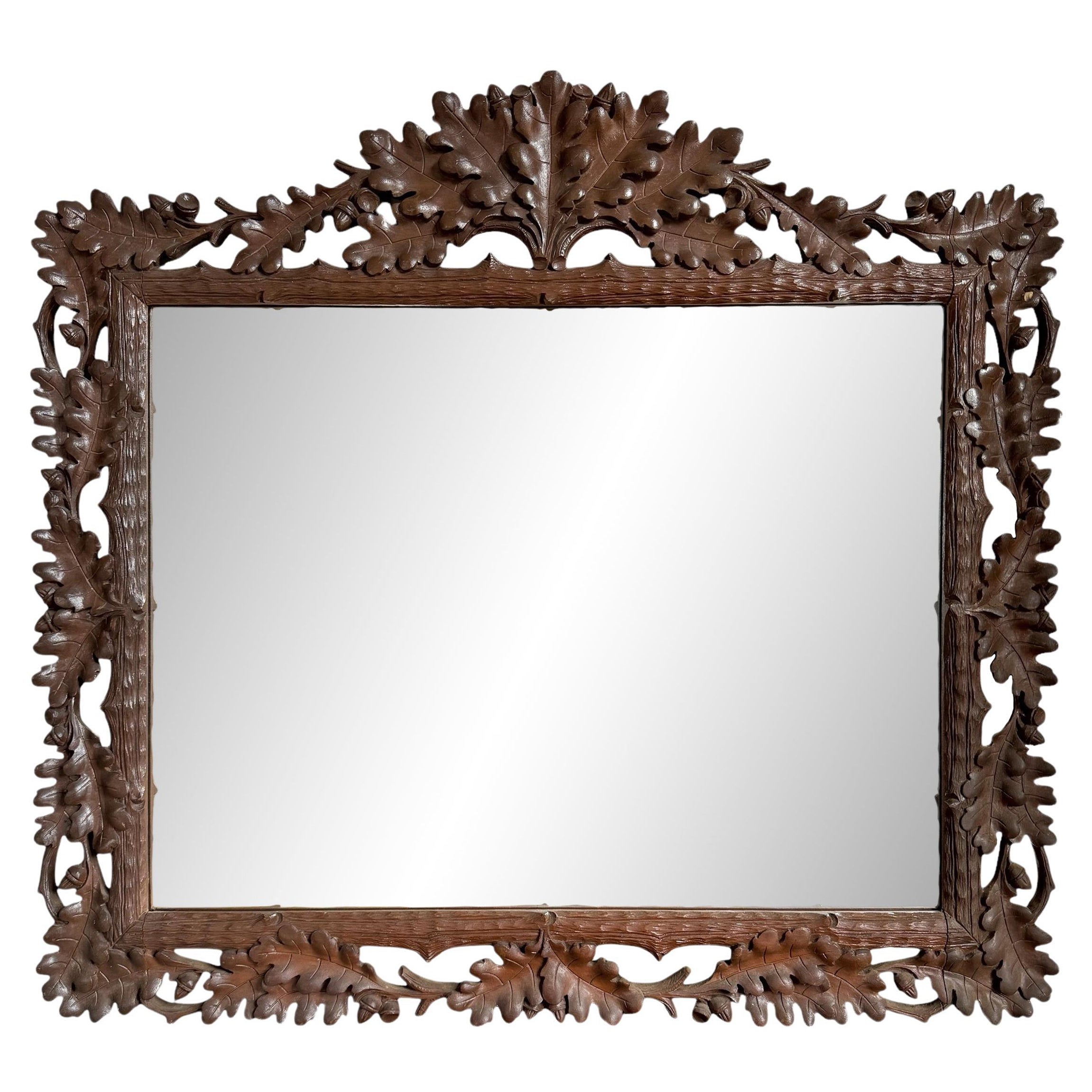 Early 20th Century Black Forest Oak Leaf Framed Mirror