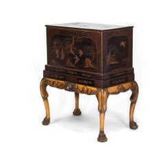 Early 20th Century Black & Gilt Japanned Chinoiserie Chest On Stand