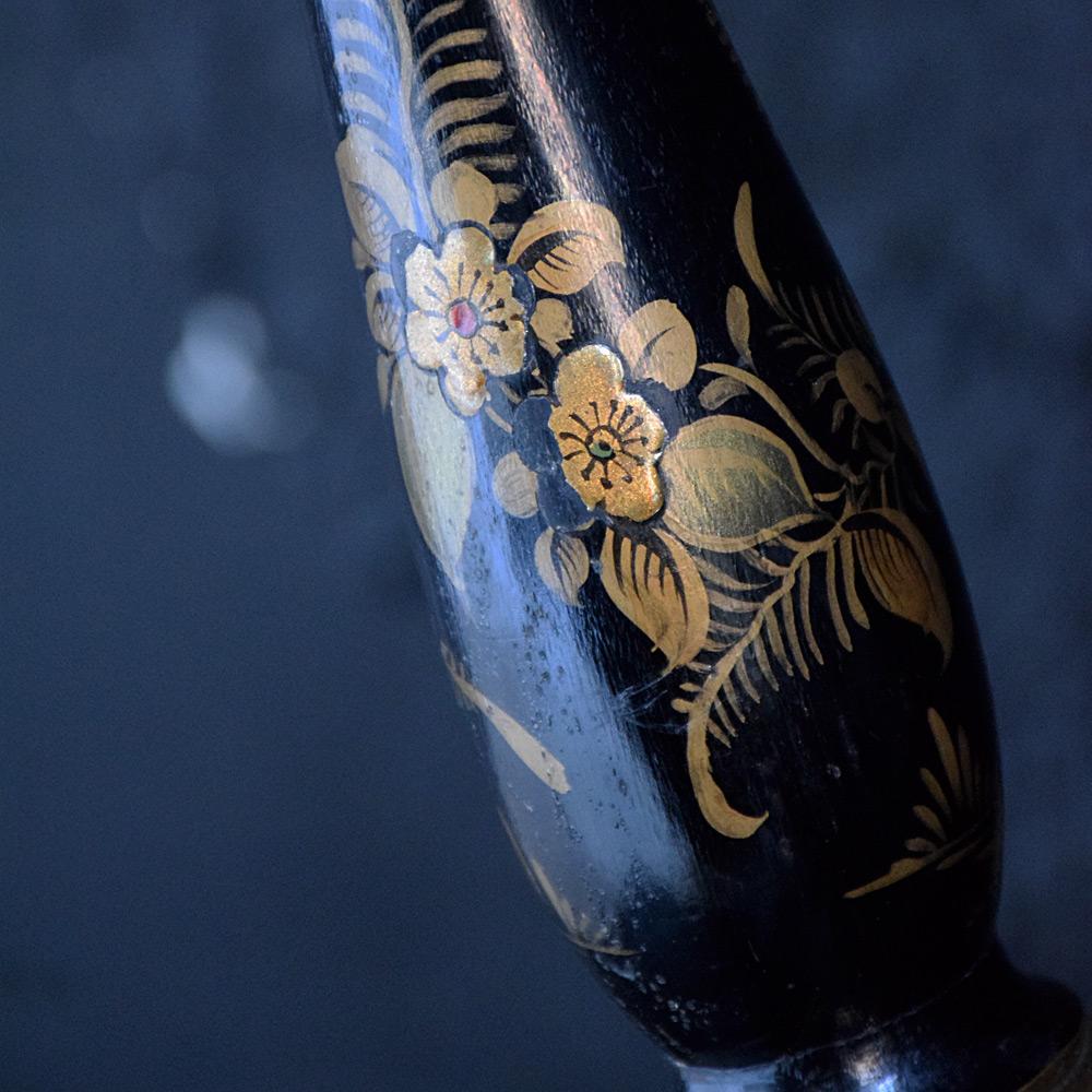 British Early 20th Century Black Japanned Chinoiserie Floor Lamp