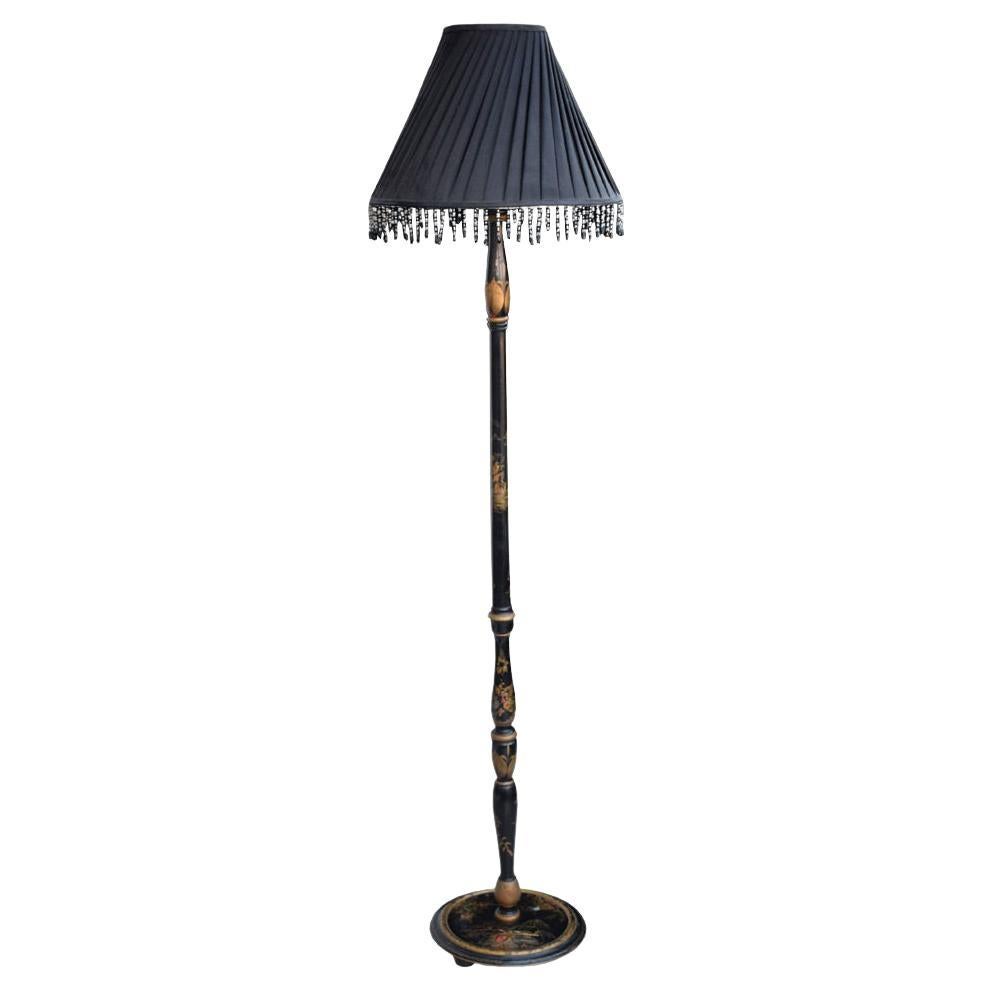 Early 20th Century Black Japanned Chinoiserie Floor Lamp
